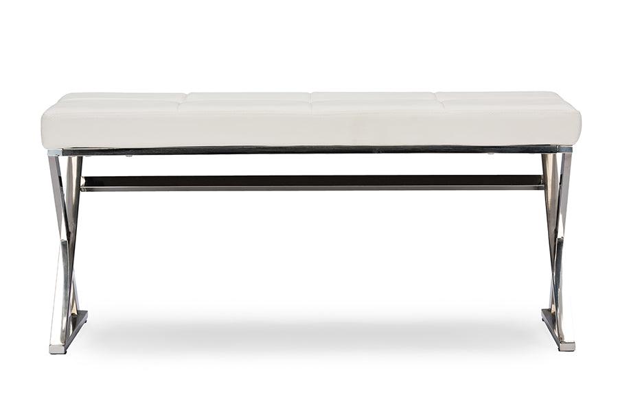 Herald Modern and Contemporary Stainless Steel and Faux Leather Upholstered Rectangle Bench