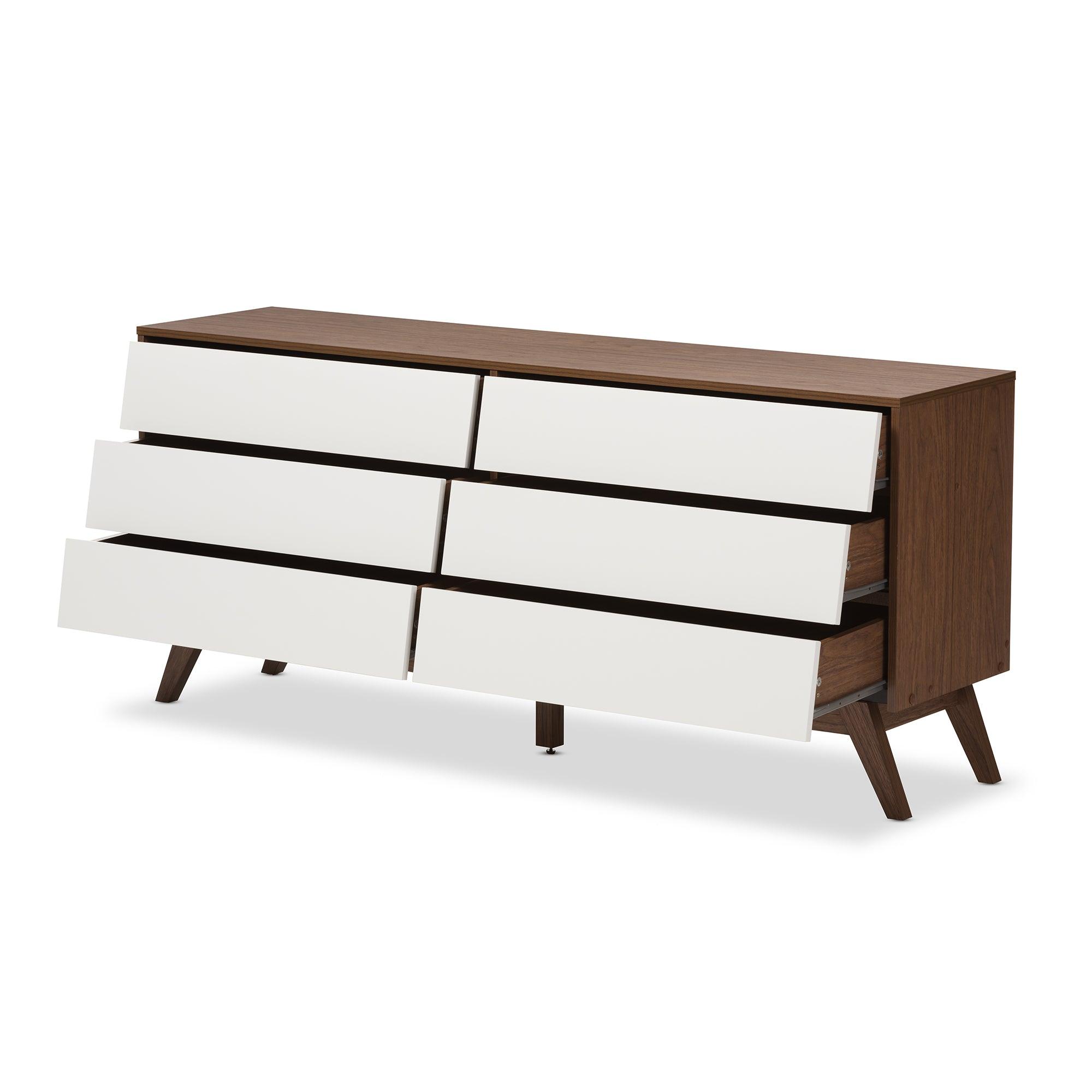 Hildon Mid-Century Modern and Wood 6-Drawer Storage Dresser