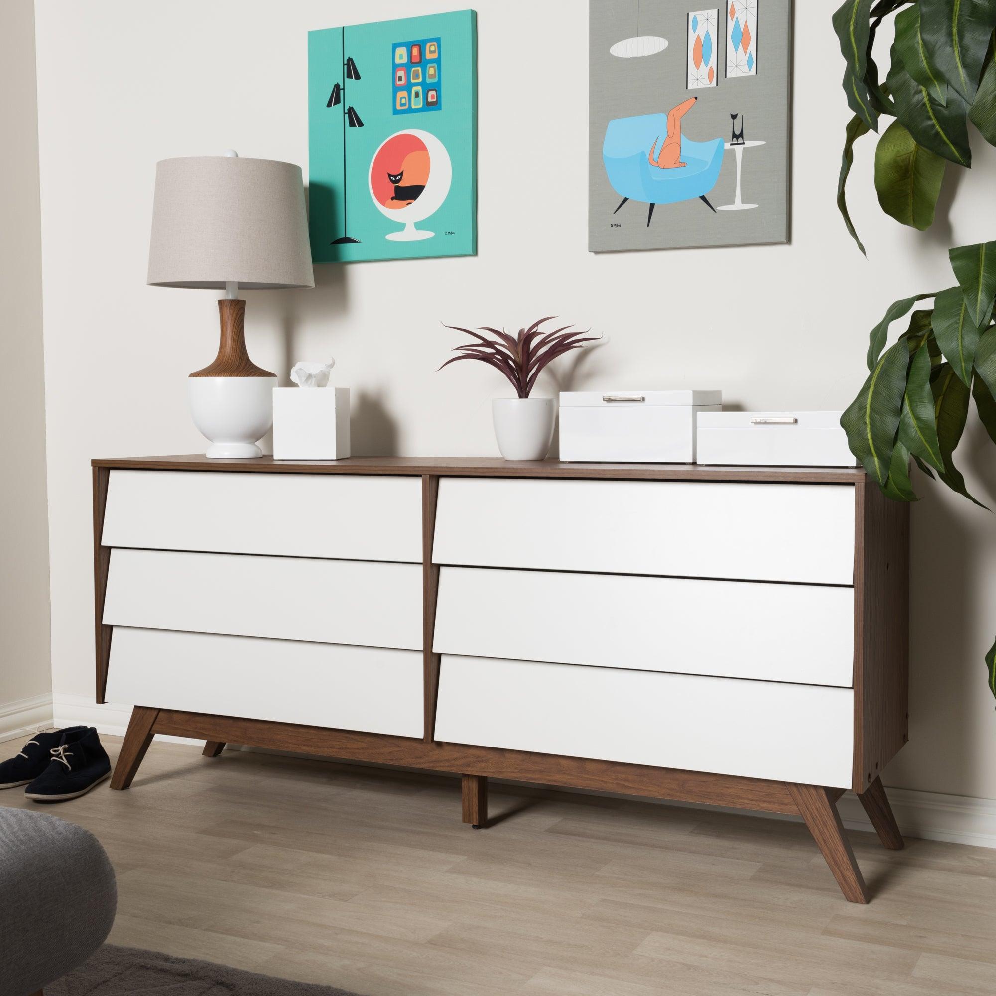 Hildon Mid-Century Modern and Wood 6-Drawer Storage Dresser