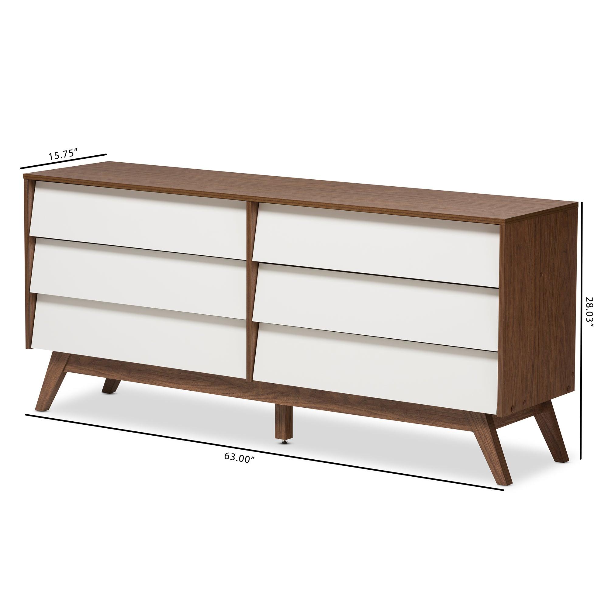 Hildon Mid-Century Modern and Wood 6-Drawer Storage Dresser