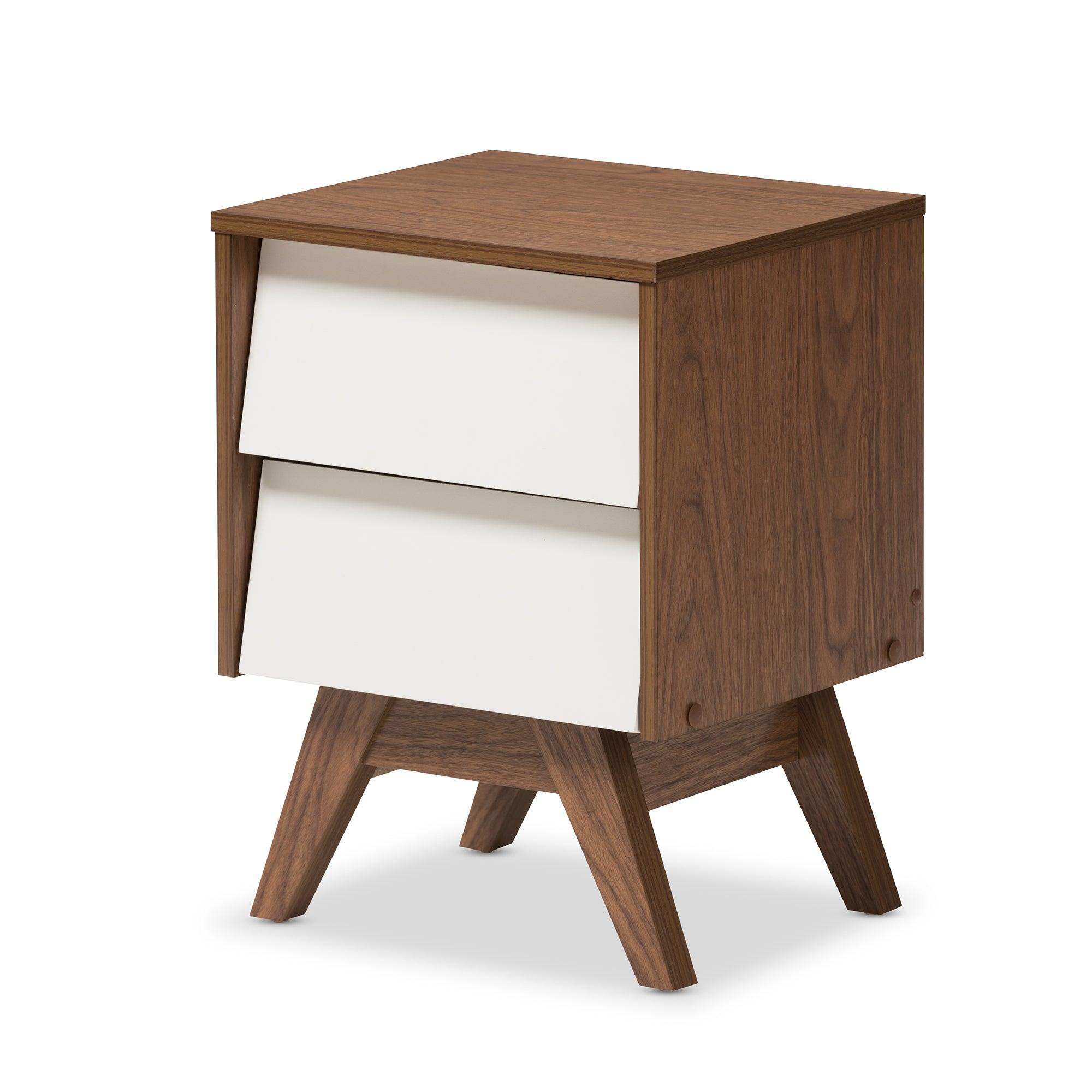 Hildon Mid-Century Modern and Wood 2-Drawer Storage Nightstand