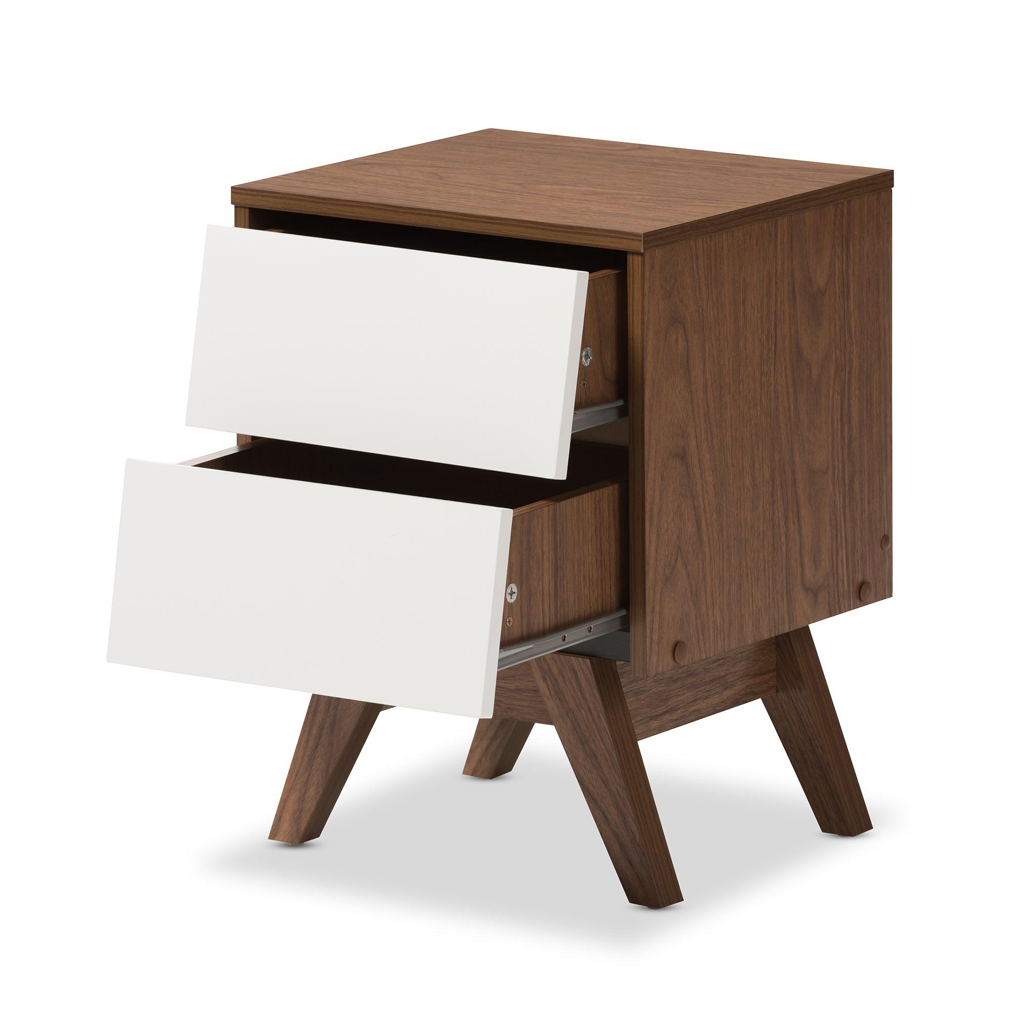 Hildon Mid-Century Modern and Wood 2-Drawer Storage Nightstand