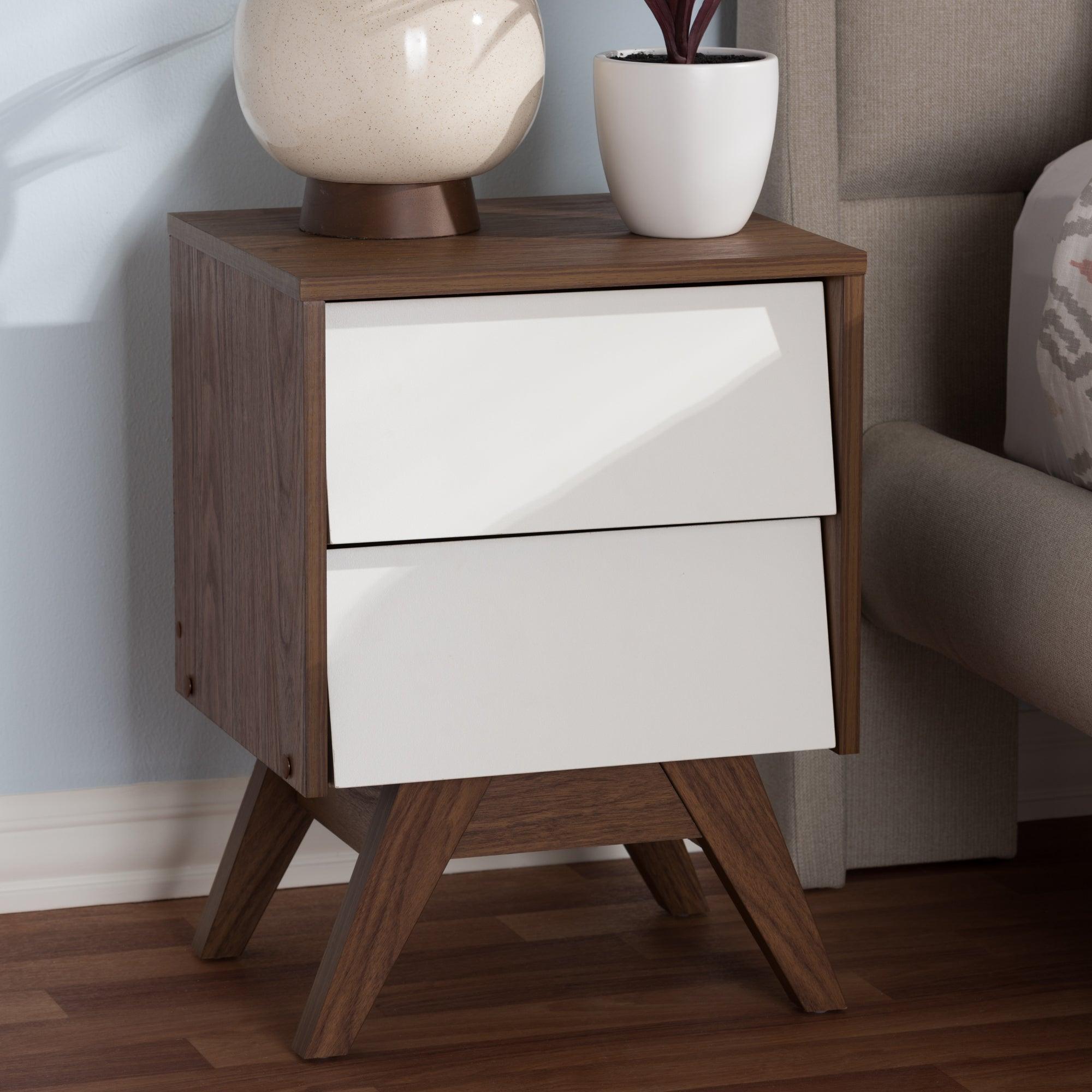 Hildon Mid-Century Modern and Wood 2-Drawer Storage Nightstand