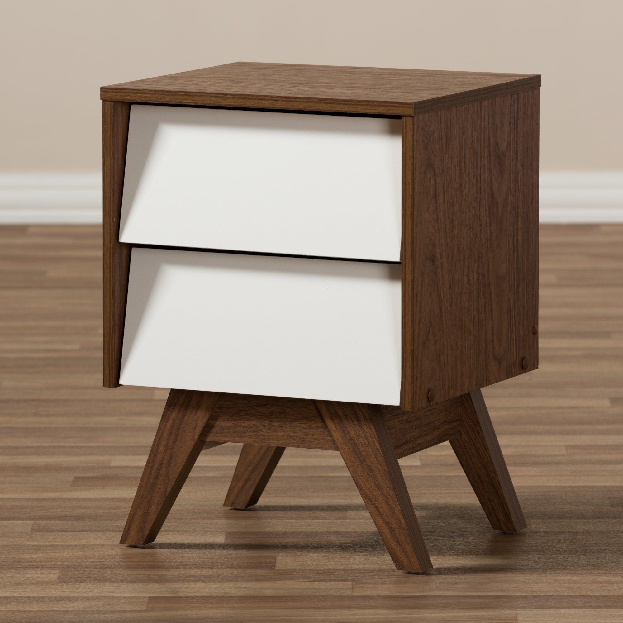 Hildon Mid-Century Modern and Wood 2-Drawer Storage Nightstand