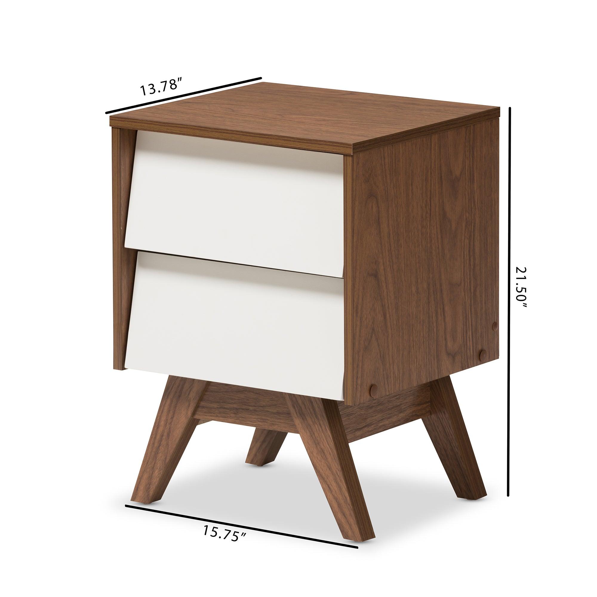 Hildon Mid-Century Modern and Wood 2-Drawer Storage Nightstand