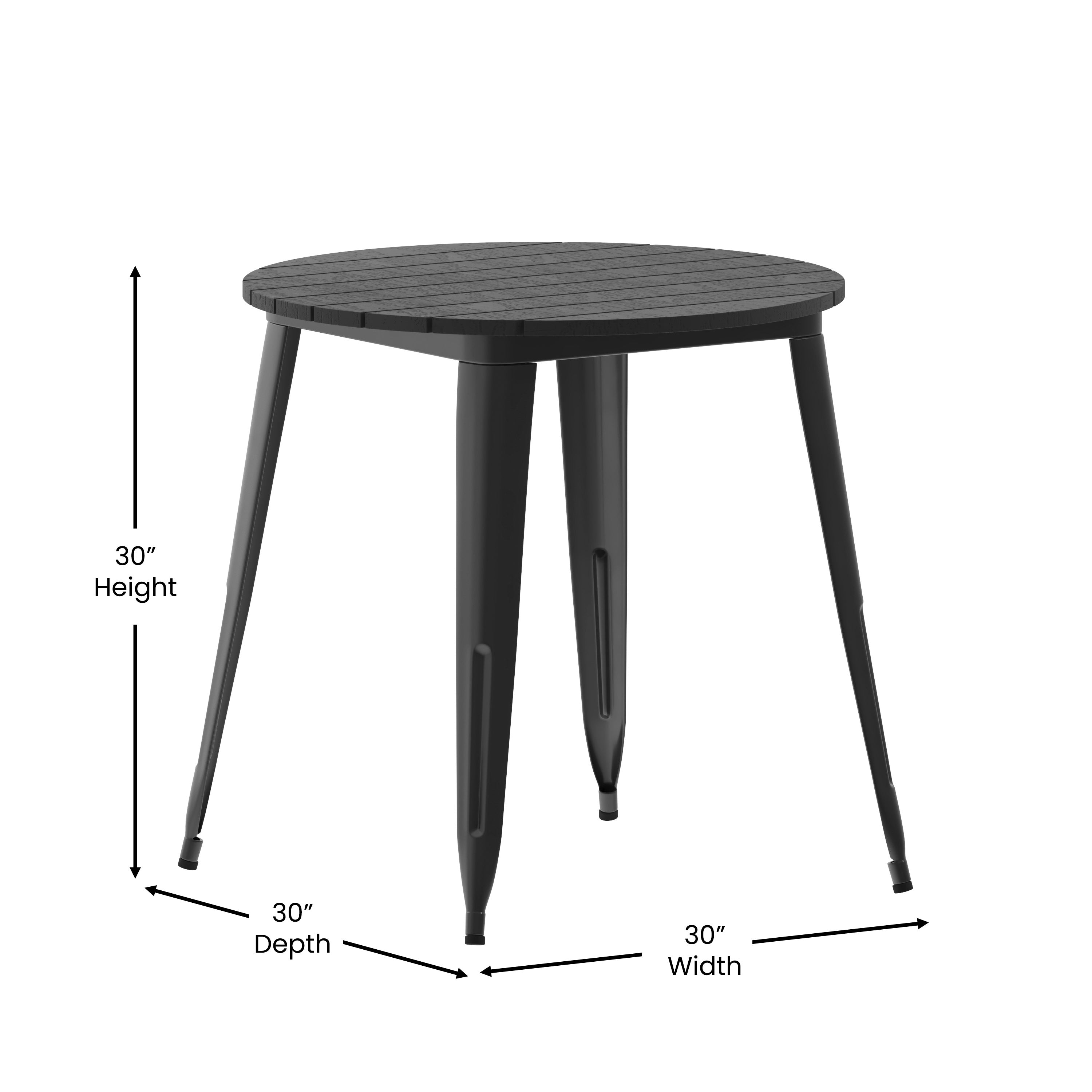 Declan Commercial Grade Indoor/Outdoor Dining Table, 30" Round All Weather Poly Resin Top with Steel Base-Metal Colorful Restaurant Table-Flash Furniture-Wall2Wall Furnishings