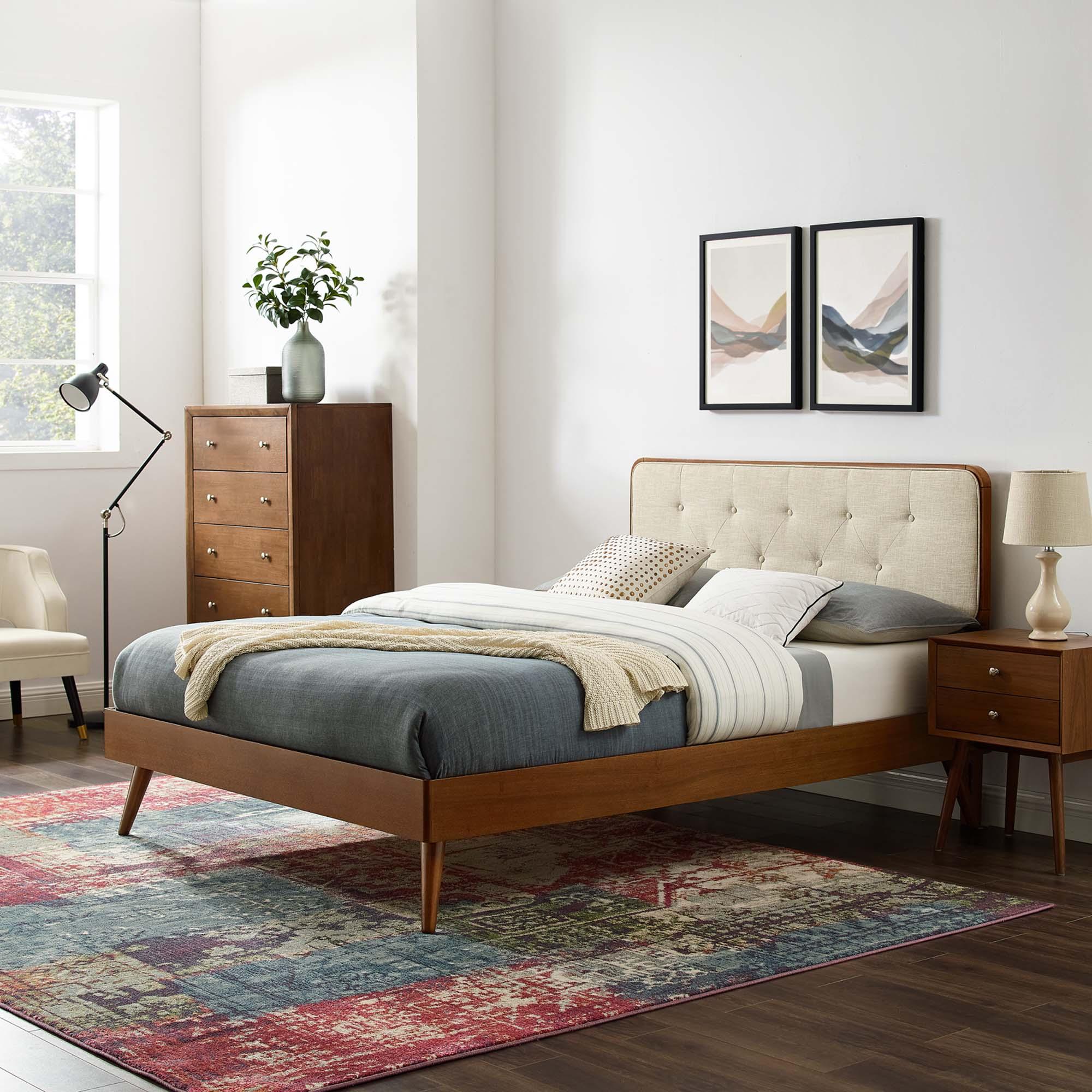 Bridgette Wood Platform Bed With Splayed Legs