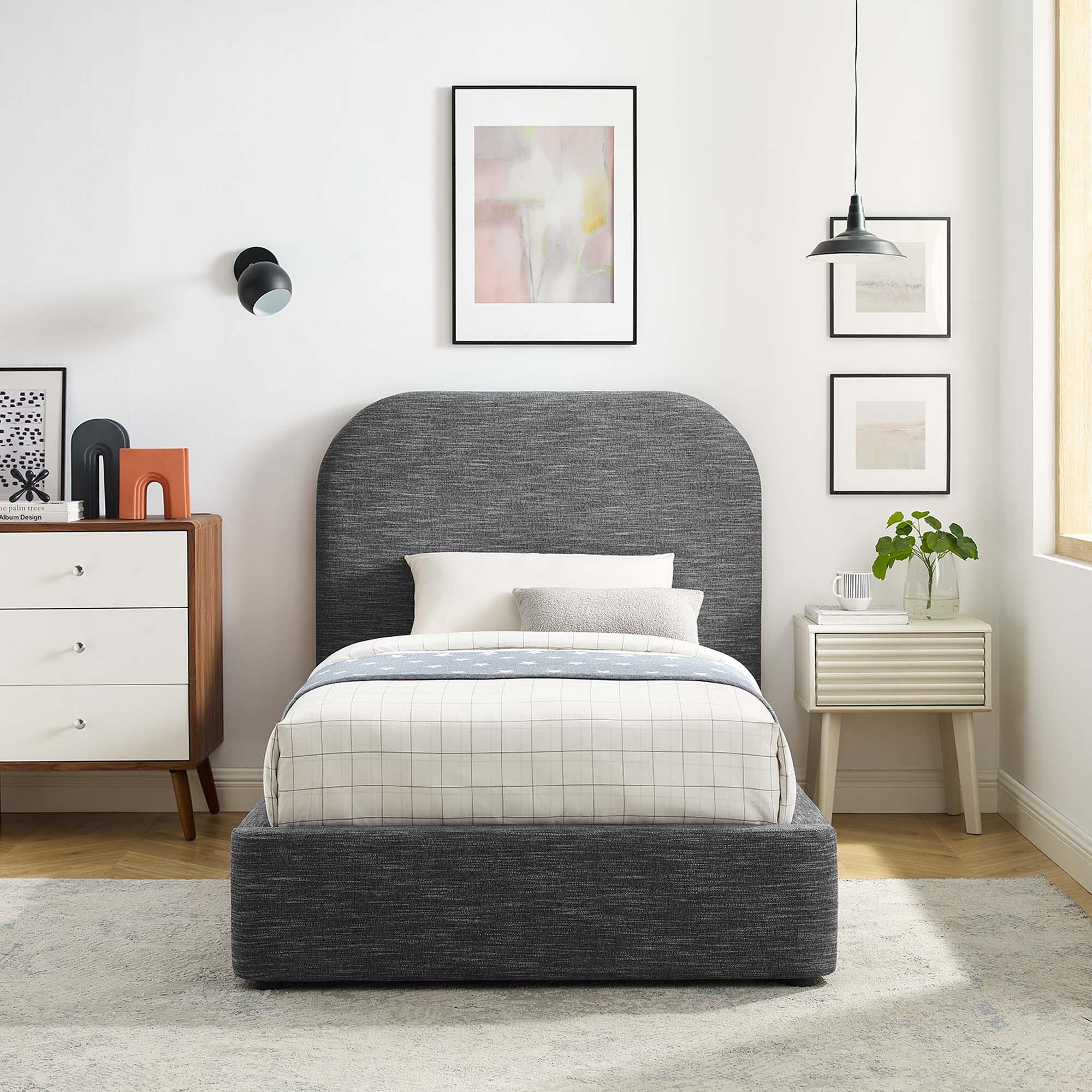 Keynote Upholstered Fabric Curved Platform Bed