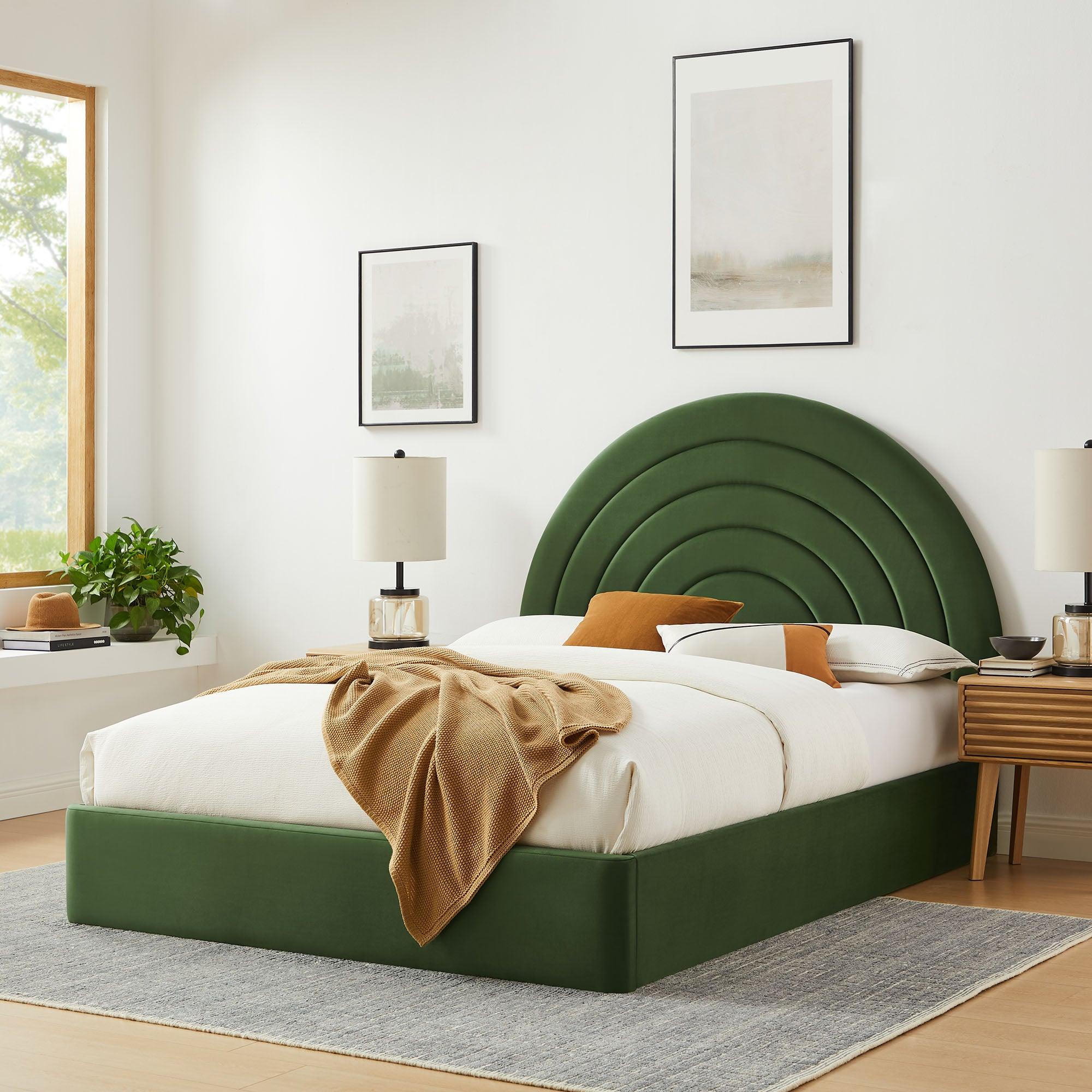 Solana Arched Performance Velvet Platform Bed