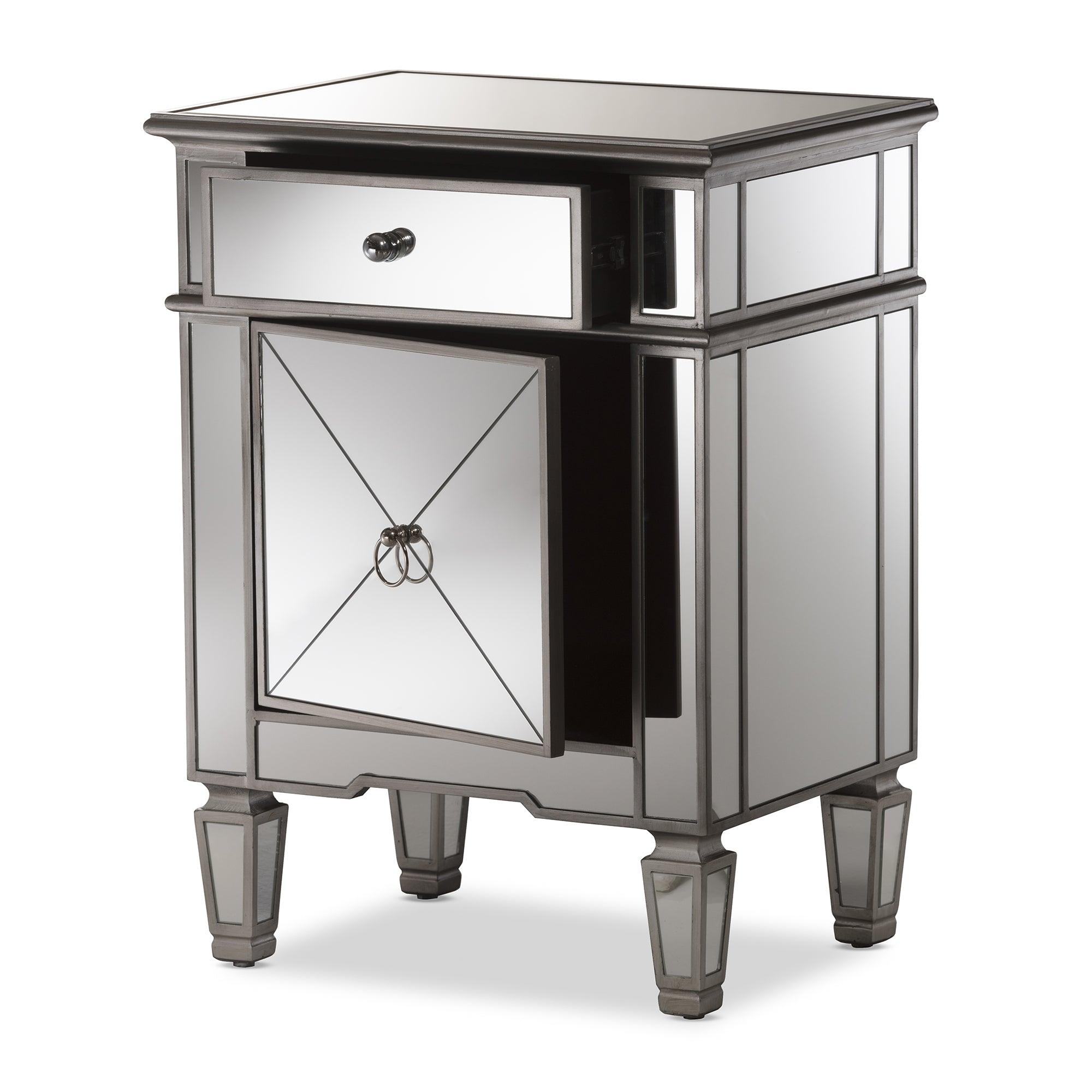 Claudia Hollywood Regency Glamour Style Mirrored End Table