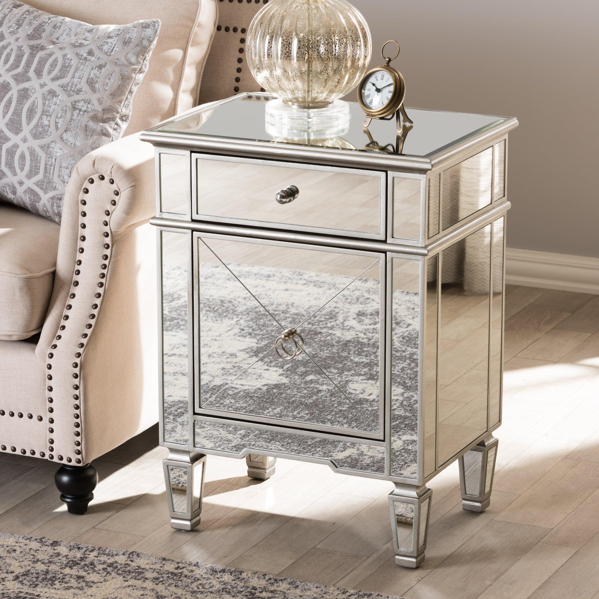 Claudia Hollywood Regency Glamour Style Mirrored End Table