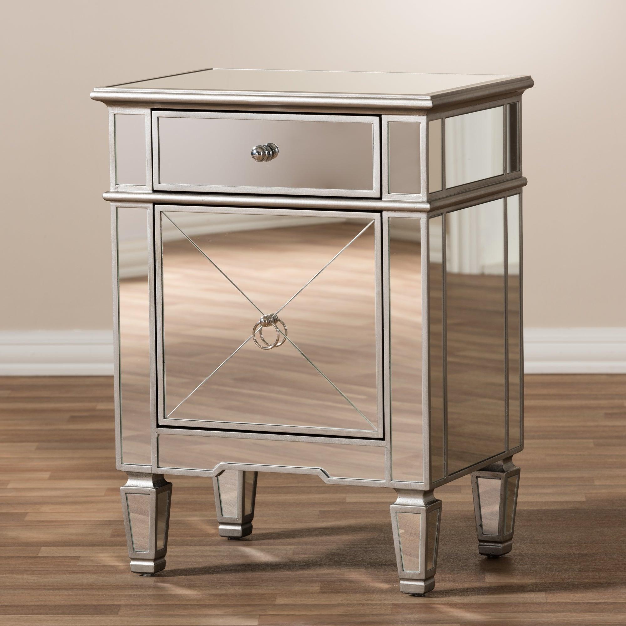 Claudia Hollywood Regency Glamour Style Mirrored End Table