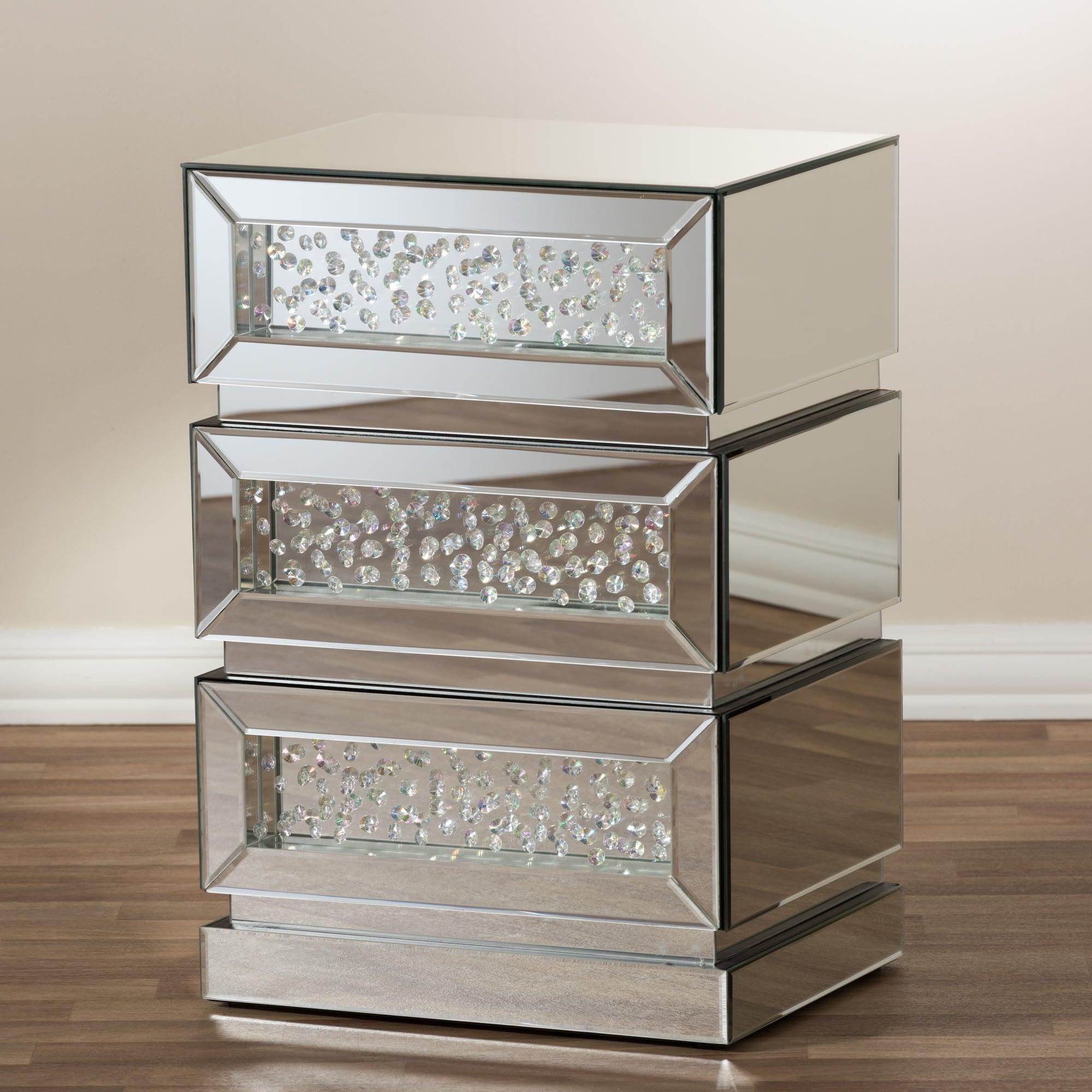 Sabrina Hollywood Regency Glamour Style Mirrored 3-Drawer End Table