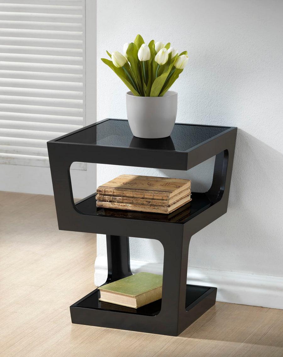 Clara Modern End Table with 3-Tiered Glass Shelves