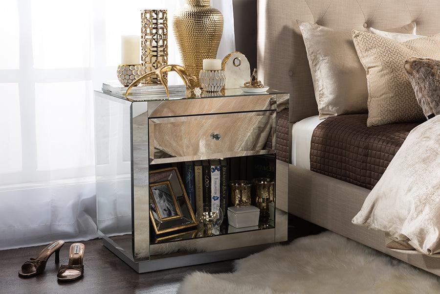 Rochadh Modern and Contemporary Hollywood Glamour Style 1-drawer and 1-shelf End Table