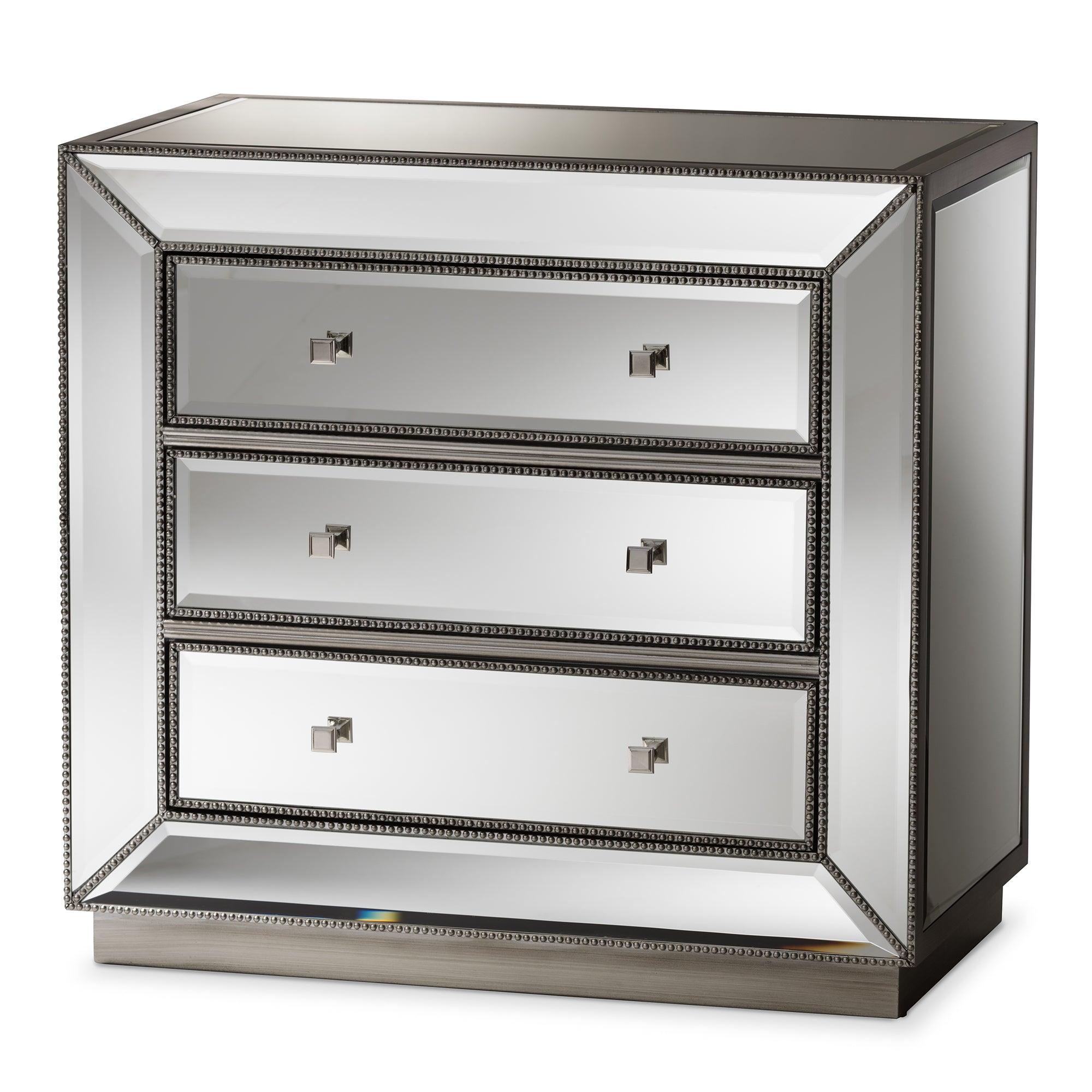 Edeline Hollywood Regency Glamour Style Mirrored 3-Drawer Cabinet