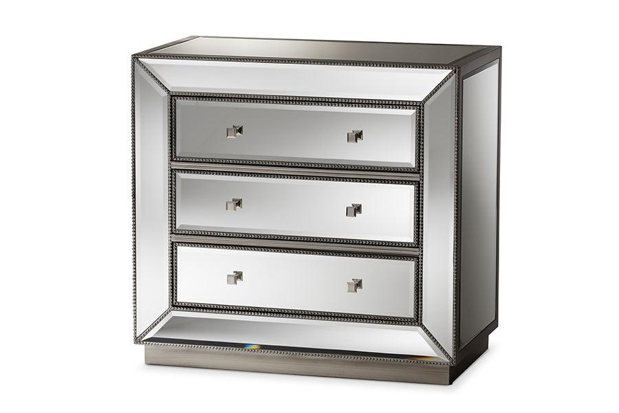 Edeline Hollywood Regency Glamour Style Mirrored 3-Drawer Cabinet