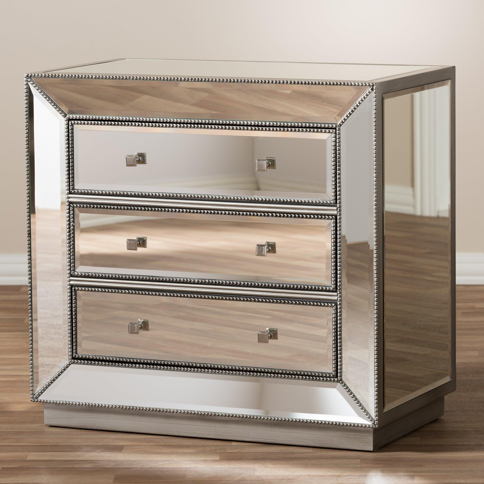 Edeline Hollywood Regency Glamour Style Mirrored 3-Drawer Cabinet