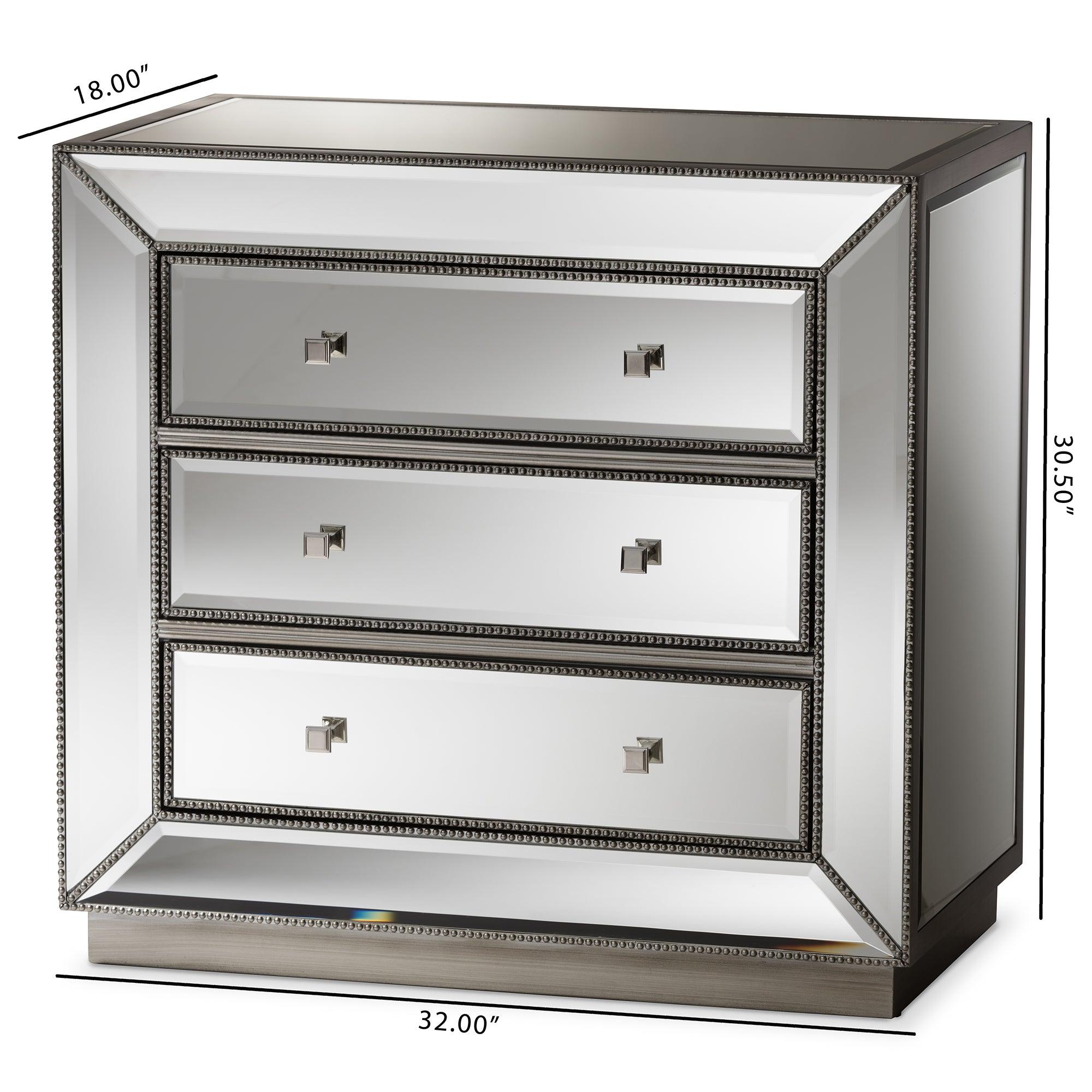 Edeline Hollywood Regency Glamour Style Mirrored 3-Drawer Cabinet