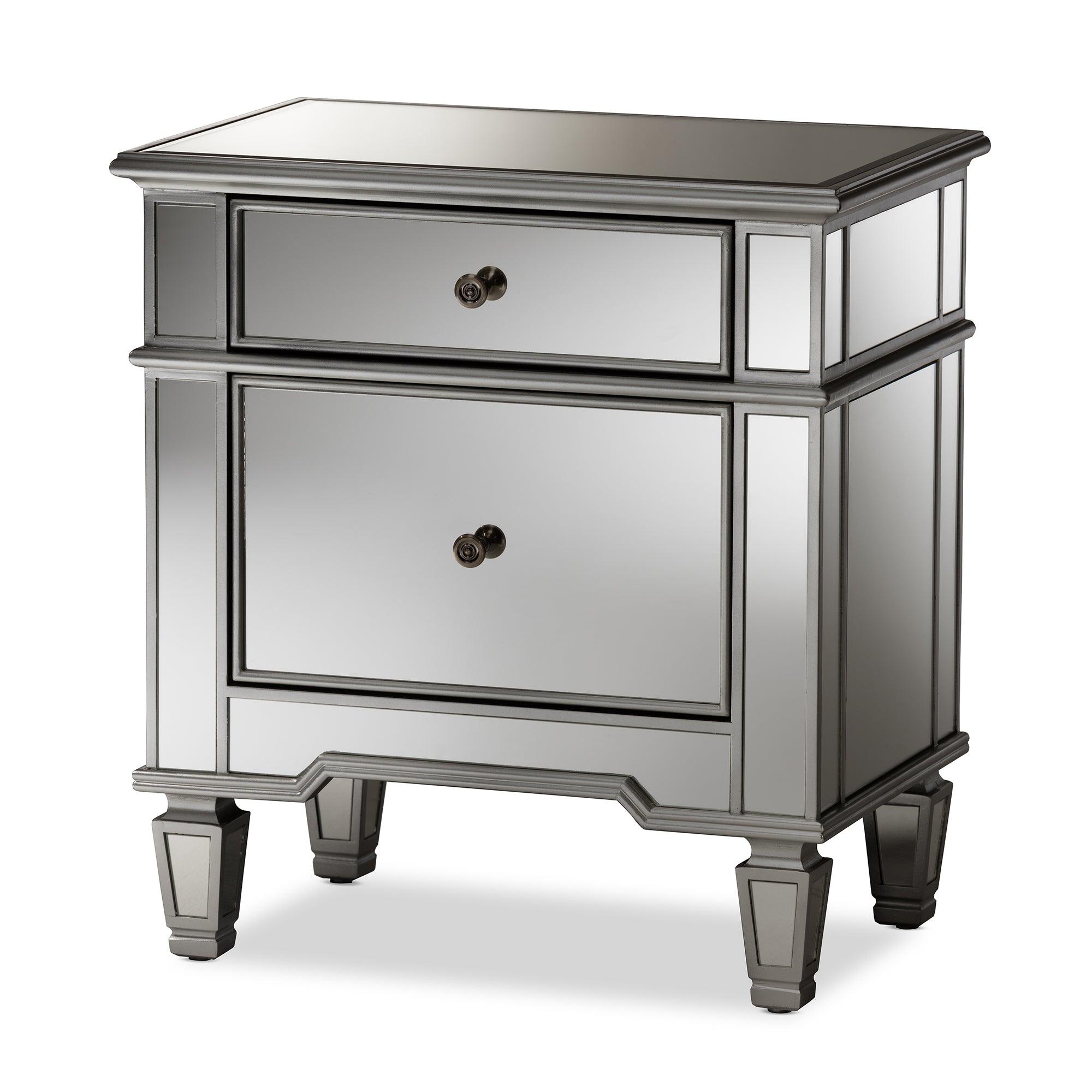 Sussie Hollywood Regency Glamour Style Mirrored 2-Drawer End Table