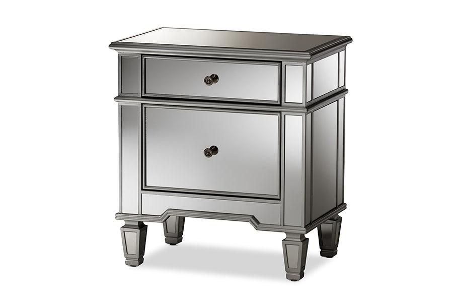 Sussie Hollywood Regency Glamour Style Mirrored 2-Drawer End Table