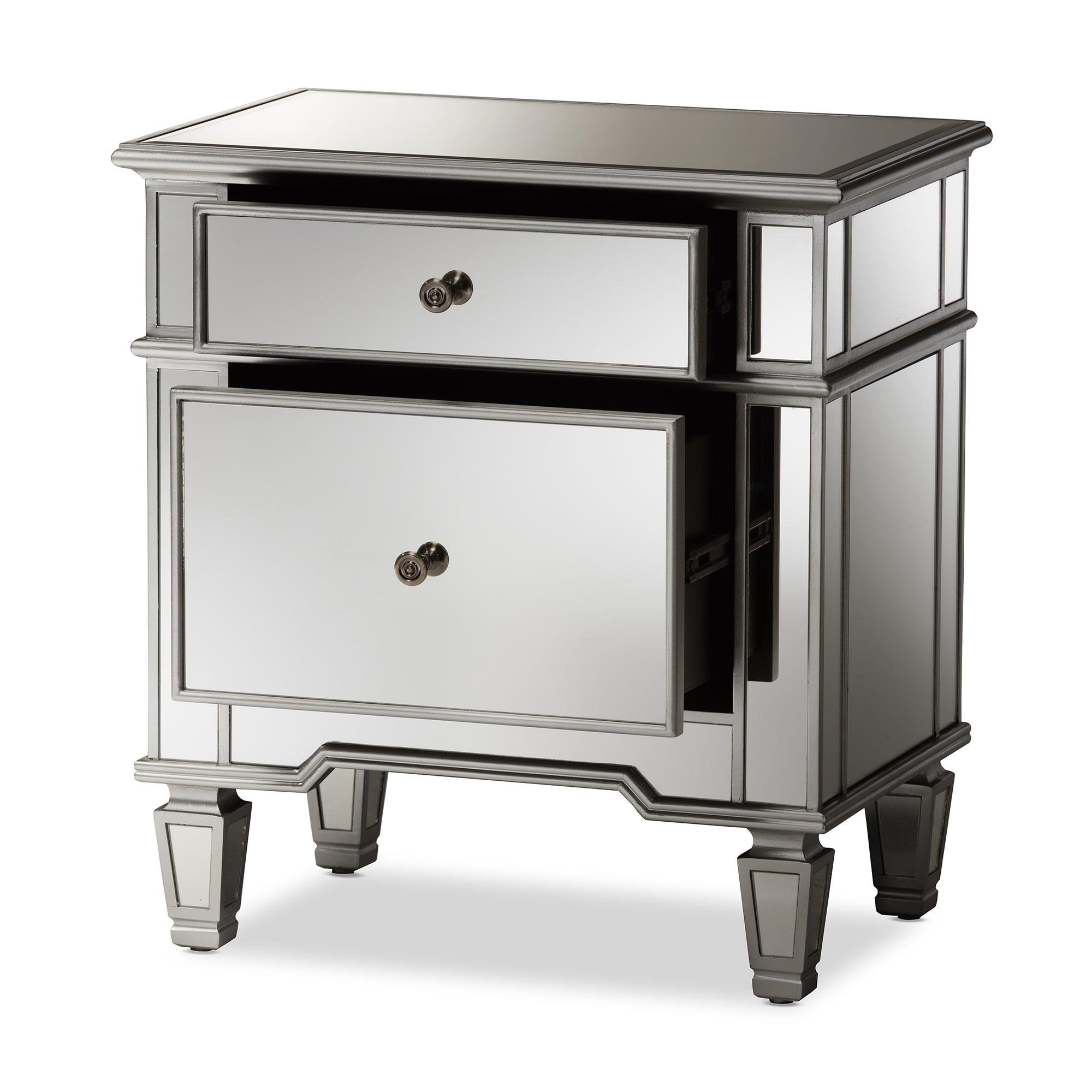 Sussie Hollywood Regency Glamour Style Mirrored 2-Drawer End Table