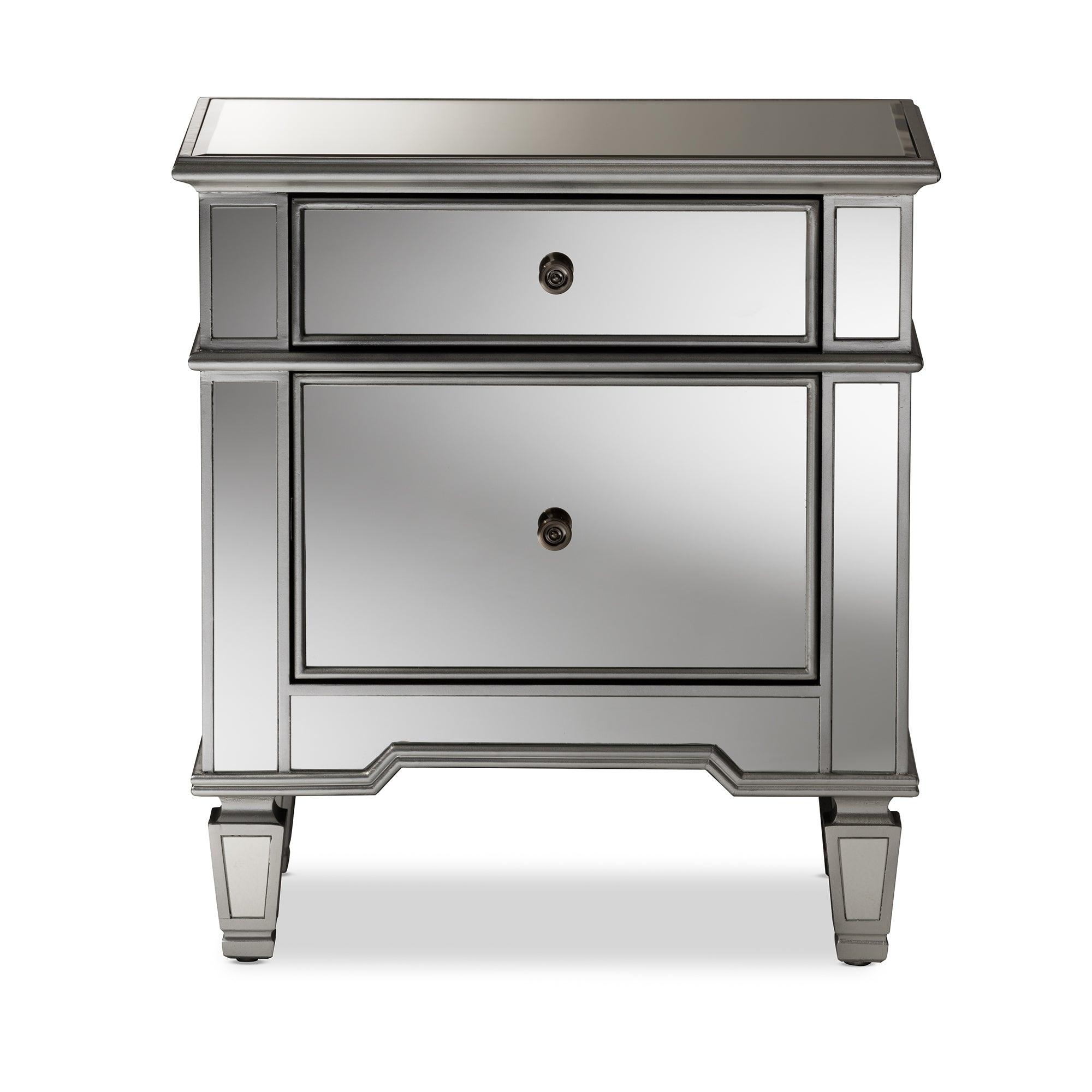 Sussie Hollywood Regency Glamour Style Mirrored 2-Drawer End Table