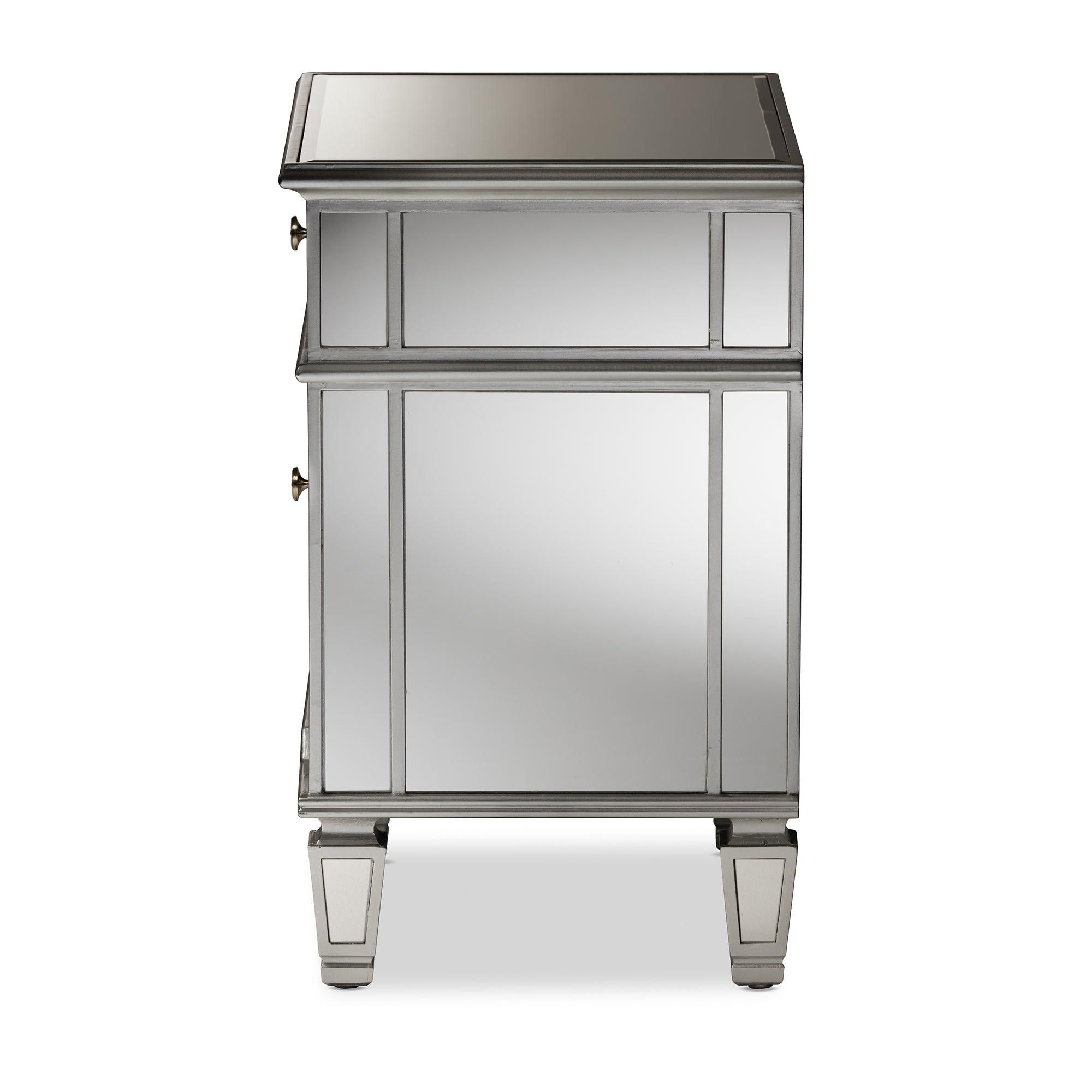 Sussie Hollywood Regency Glamour Style Mirrored 2-Drawer End Table