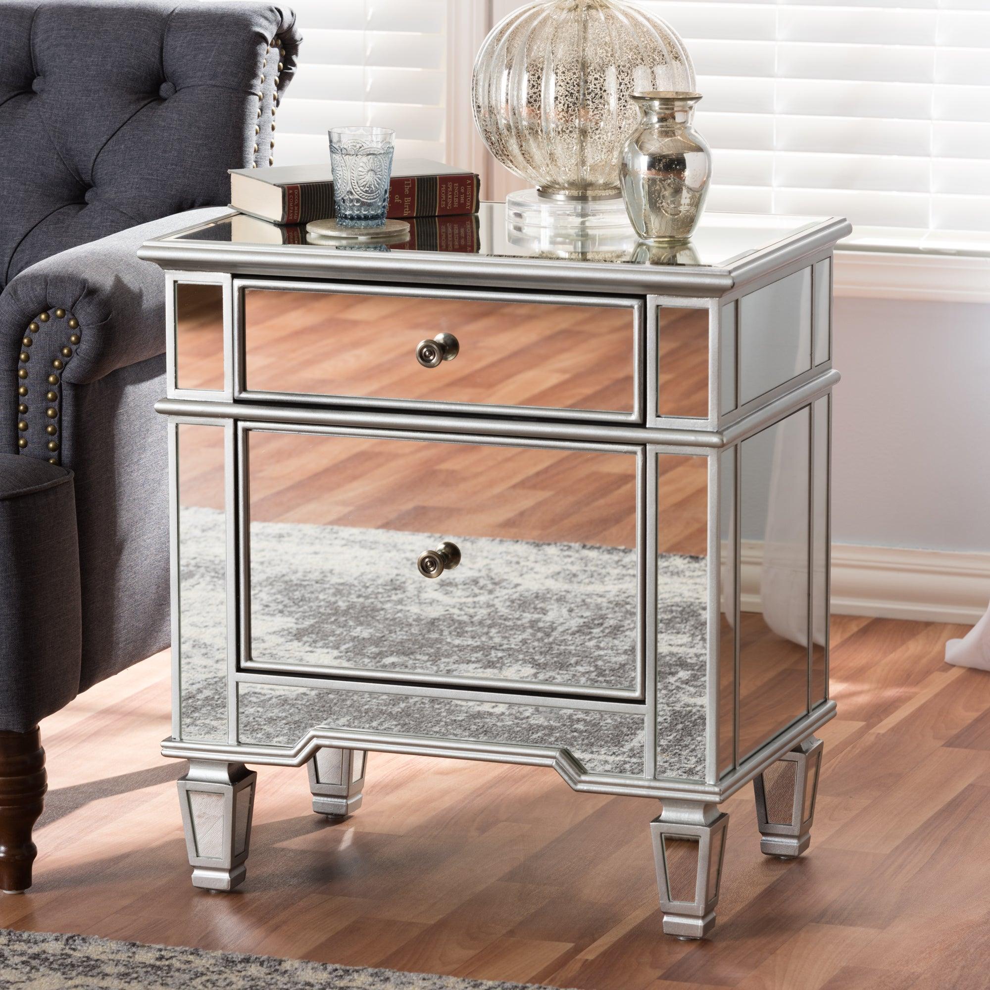 Sussie Hollywood Regency Glamour Style Mirrored 2-Drawer End Table