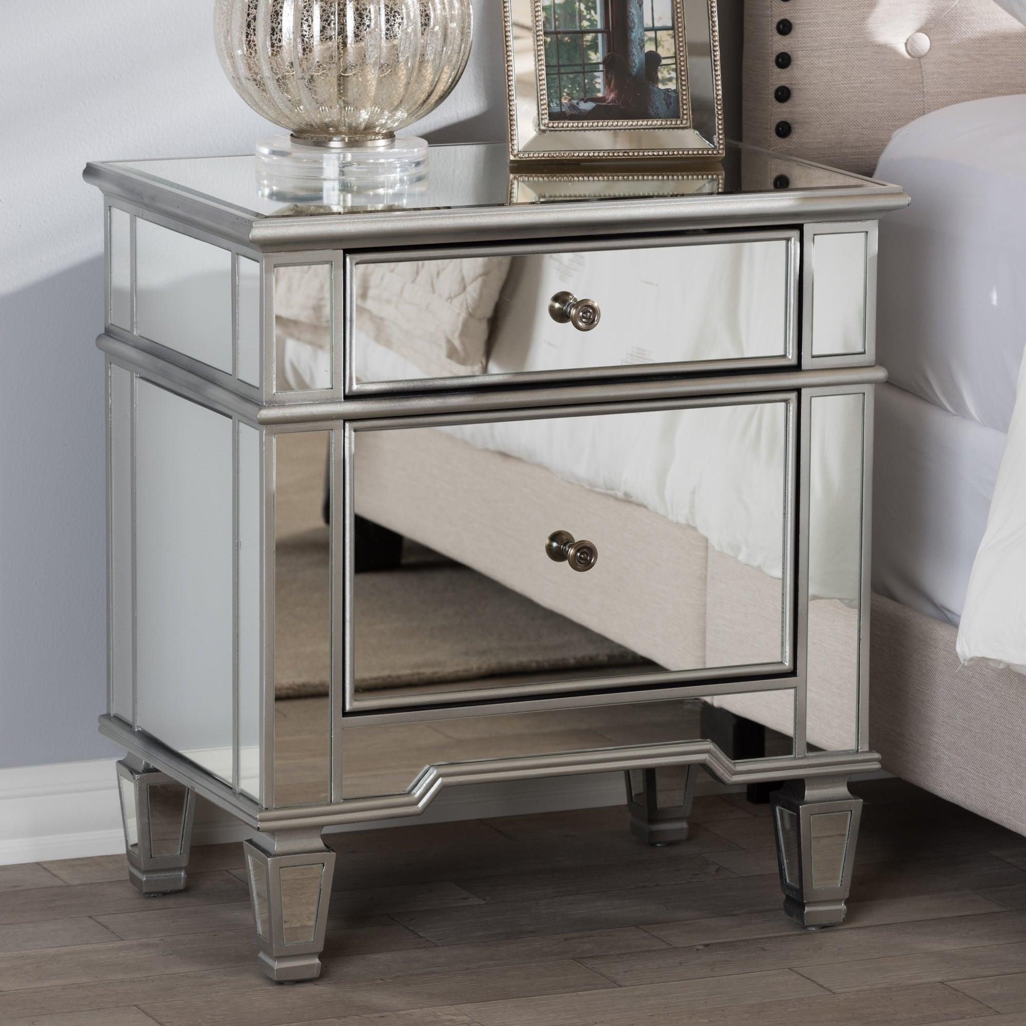 Sussie Hollywood Regency Glamour Style Mirrored 2-Drawer End Table