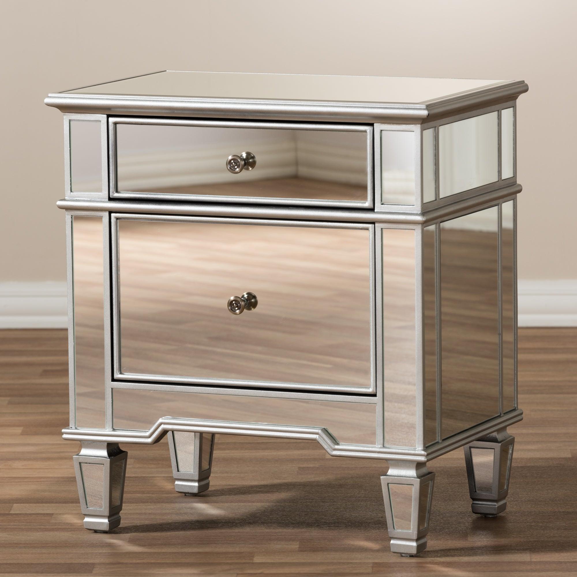 Sussie Hollywood Regency Glamour Style Mirrored 2-Drawer End Table