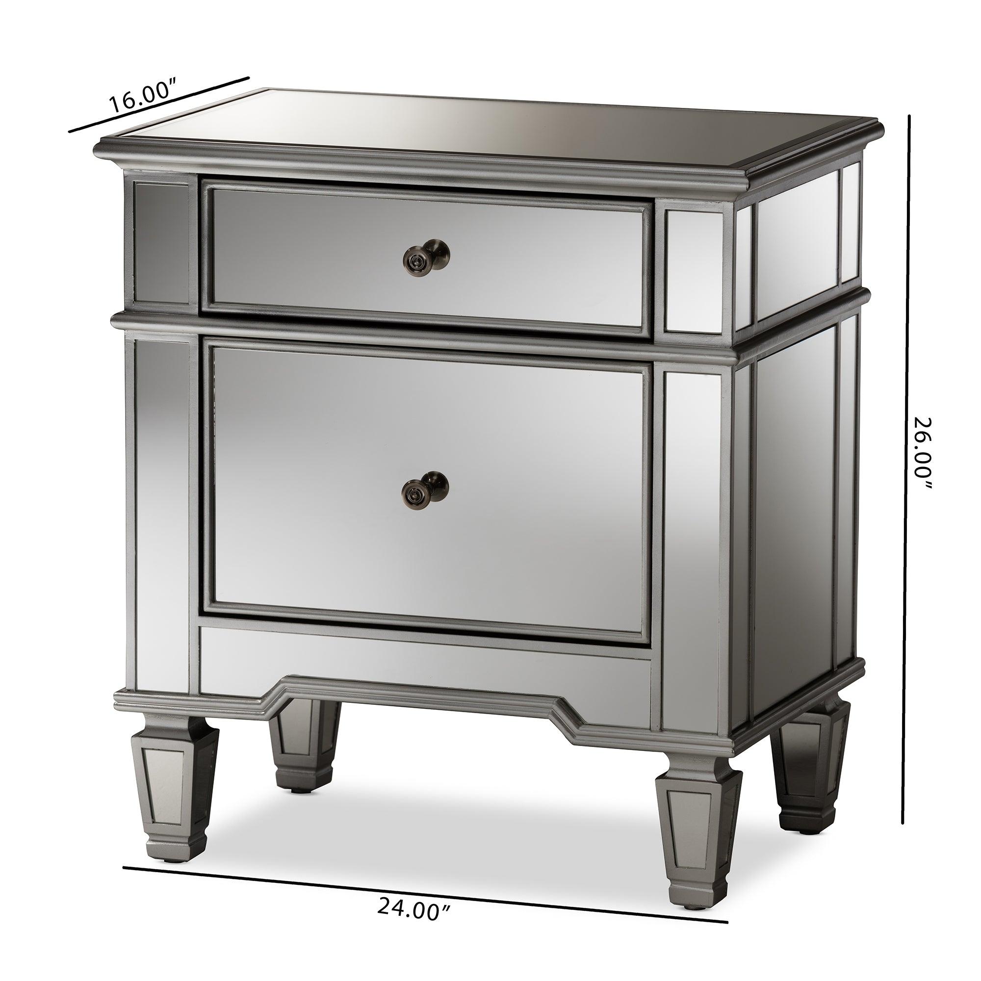 Sussie Hollywood Regency Glamour Style Mirrored 2-Drawer End Table