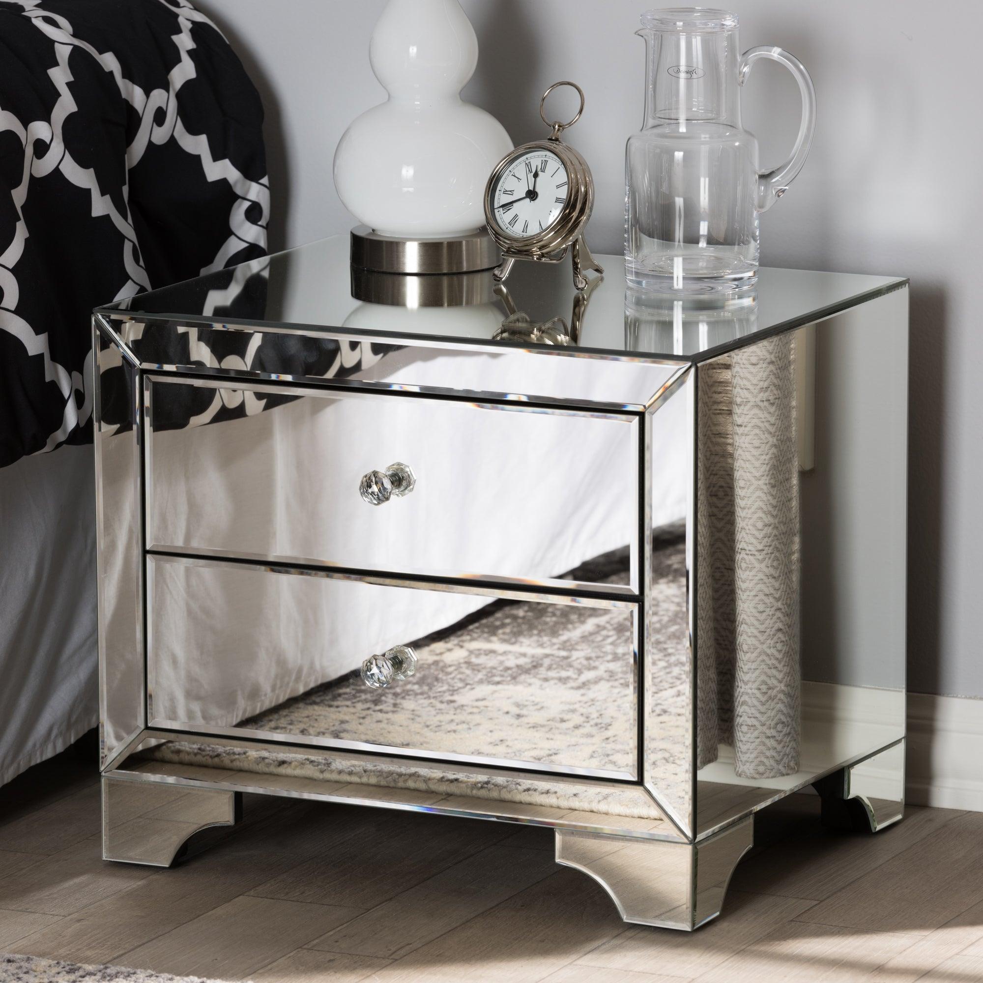 Farrah Hollywood Regency Glamour Style Mirrored 2-Drawer End Table