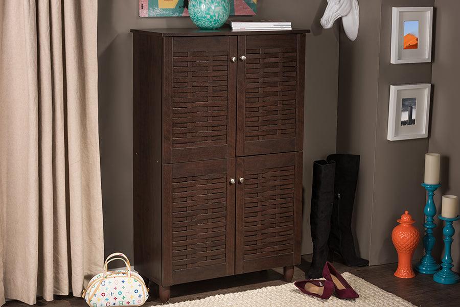 Winda Modern and Contemporary 4-Door Wooden Entryway Shoes Storage Cabinet