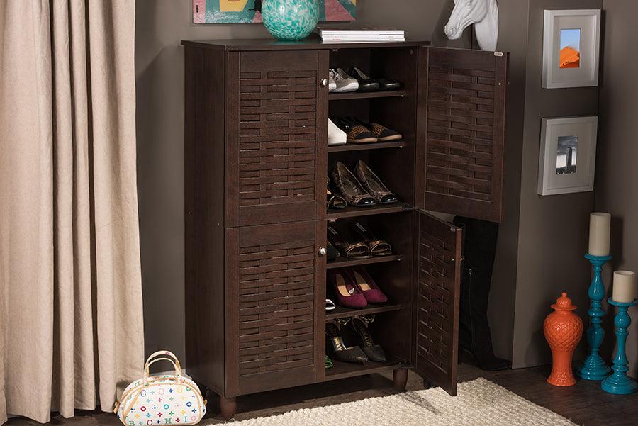 Winda Modern and Contemporary 4-Door Wooden Entryway Shoes Storage Cabinet