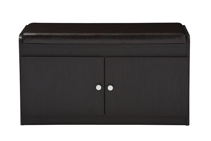 Margaret Modern and Contemporary Wood 2-Door Shoe Cabinet with Faux Leather Seating Bench