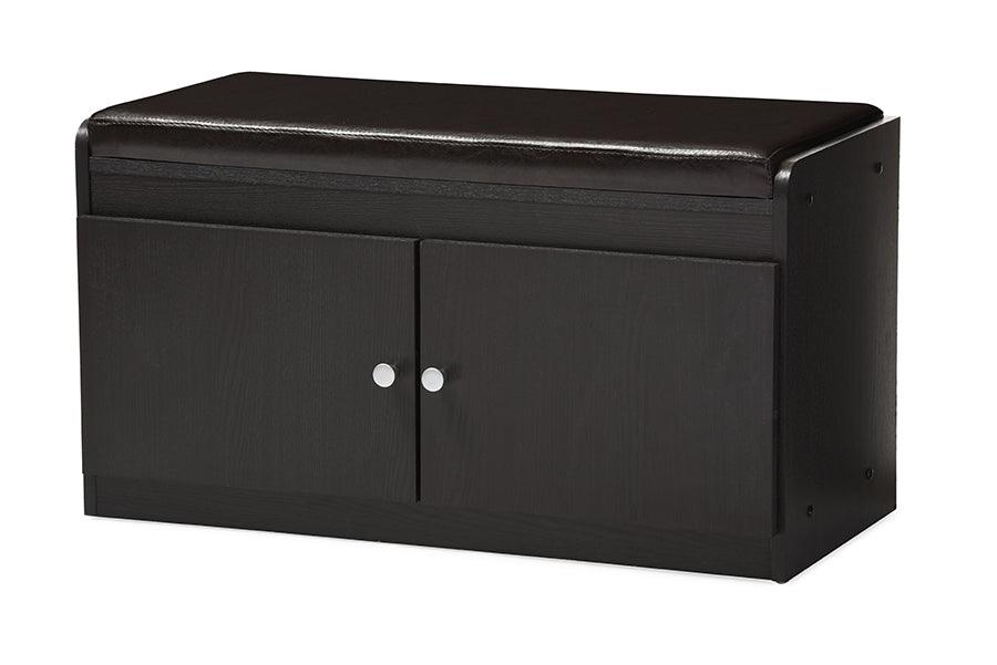 Margaret Modern and Contemporary Wood 2-Door Shoe Cabinet with Faux Leather Seating Bench