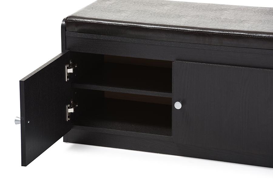 Margaret Modern and Contemporary Wood 2-Door Shoe Cabinet with Faux Leather Seating Bench