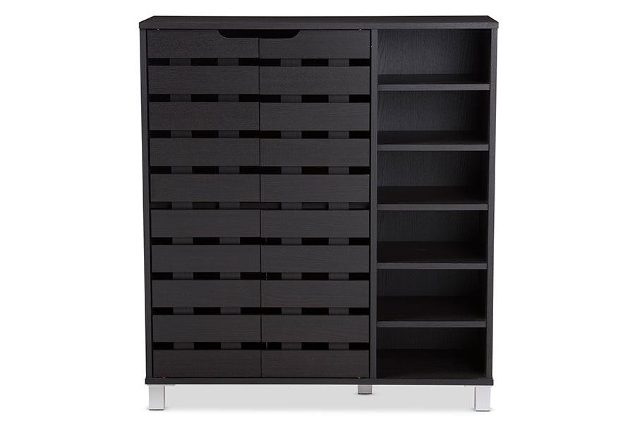 Shirley Modern and Contemporary Wood 2-Door Shoe Cabinet with Open Shelves