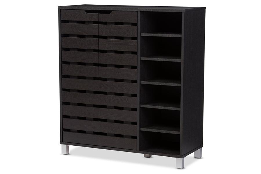 Shirley Modern and Contemporary Wood 2-Door Shoe Cabinet with Open Shelves