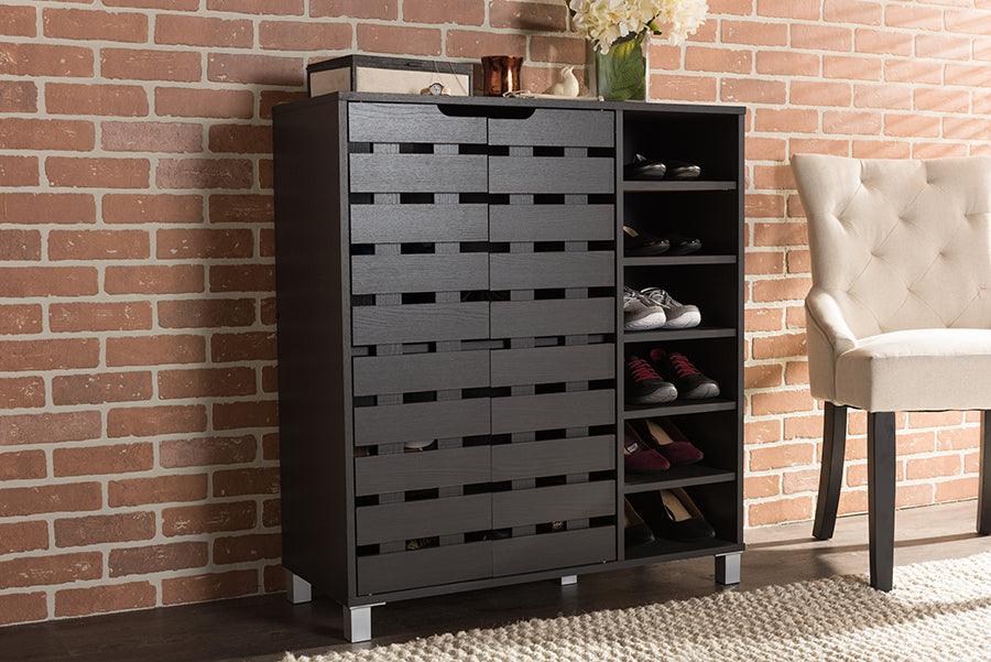 Shirley Modern and Contemporary Wood 2-Door Shoe Cabinet with Open Shelves