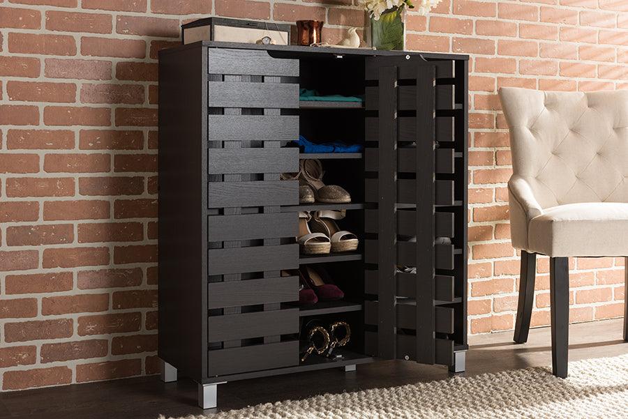 Shirley Modern and Contemporary Wood 2-Door Shoe Cabinet with Open Shelves