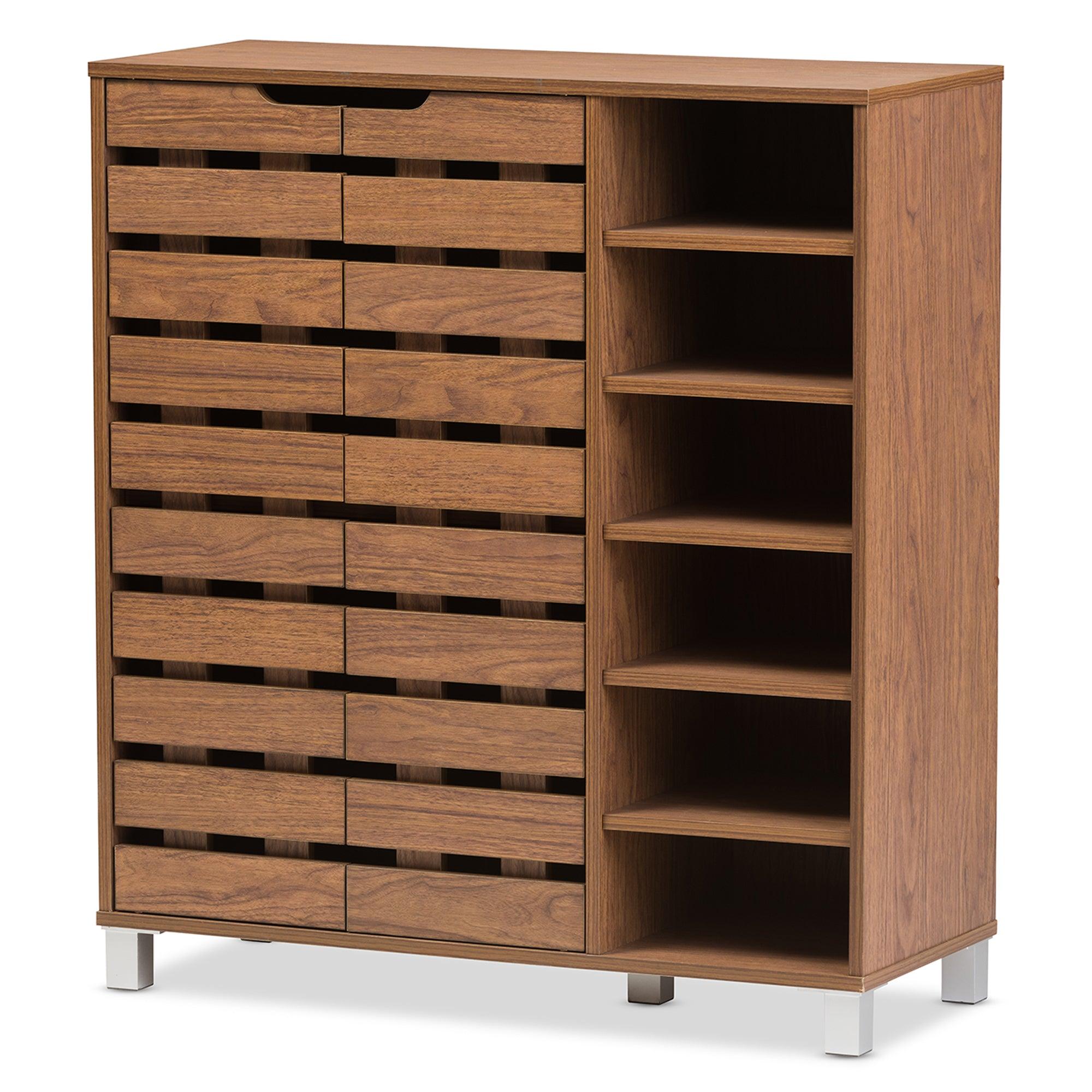 Shirley Modern and Contemporary "" Medium Wood 2-Door Shoe Cabinet with Open Shelves