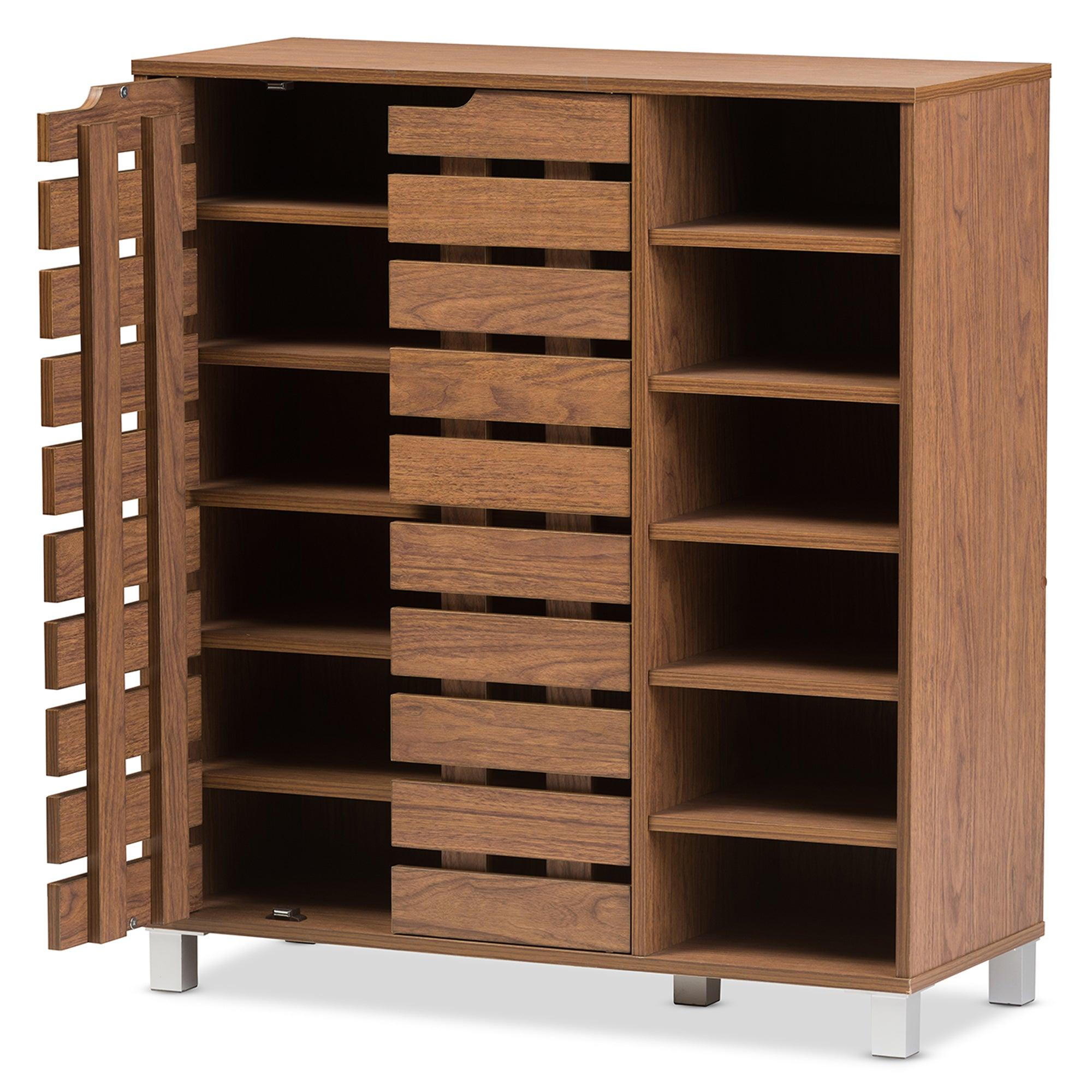 Shirley Modern and Contemporary "" Medium Wood 2-Door Shoe Cabinet with Open Shelves