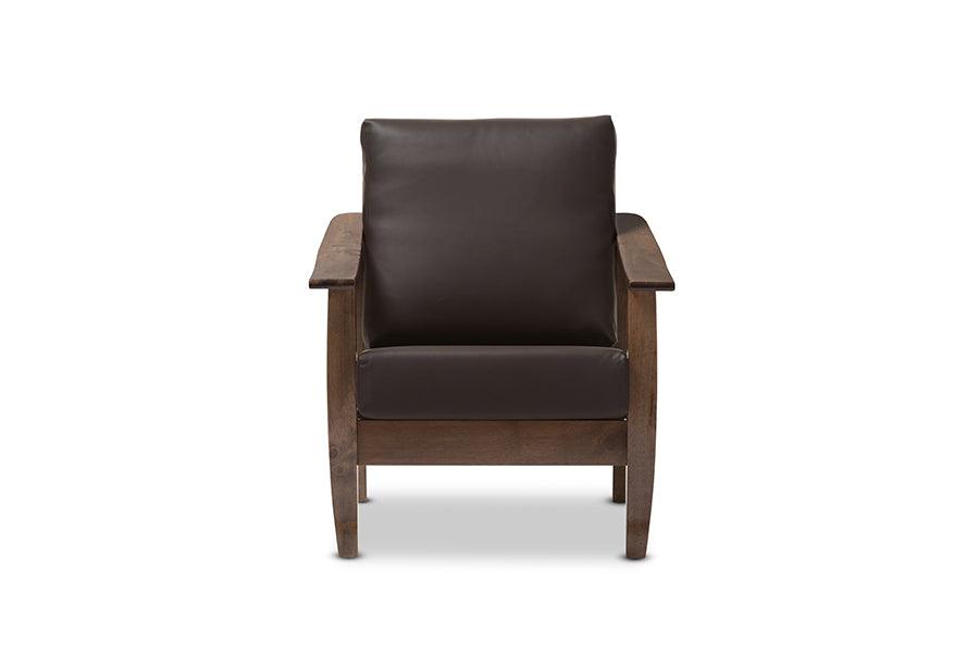 Pierce Mid-Century Modern Wood and Faux Leather 1-Seater Lounge Chair