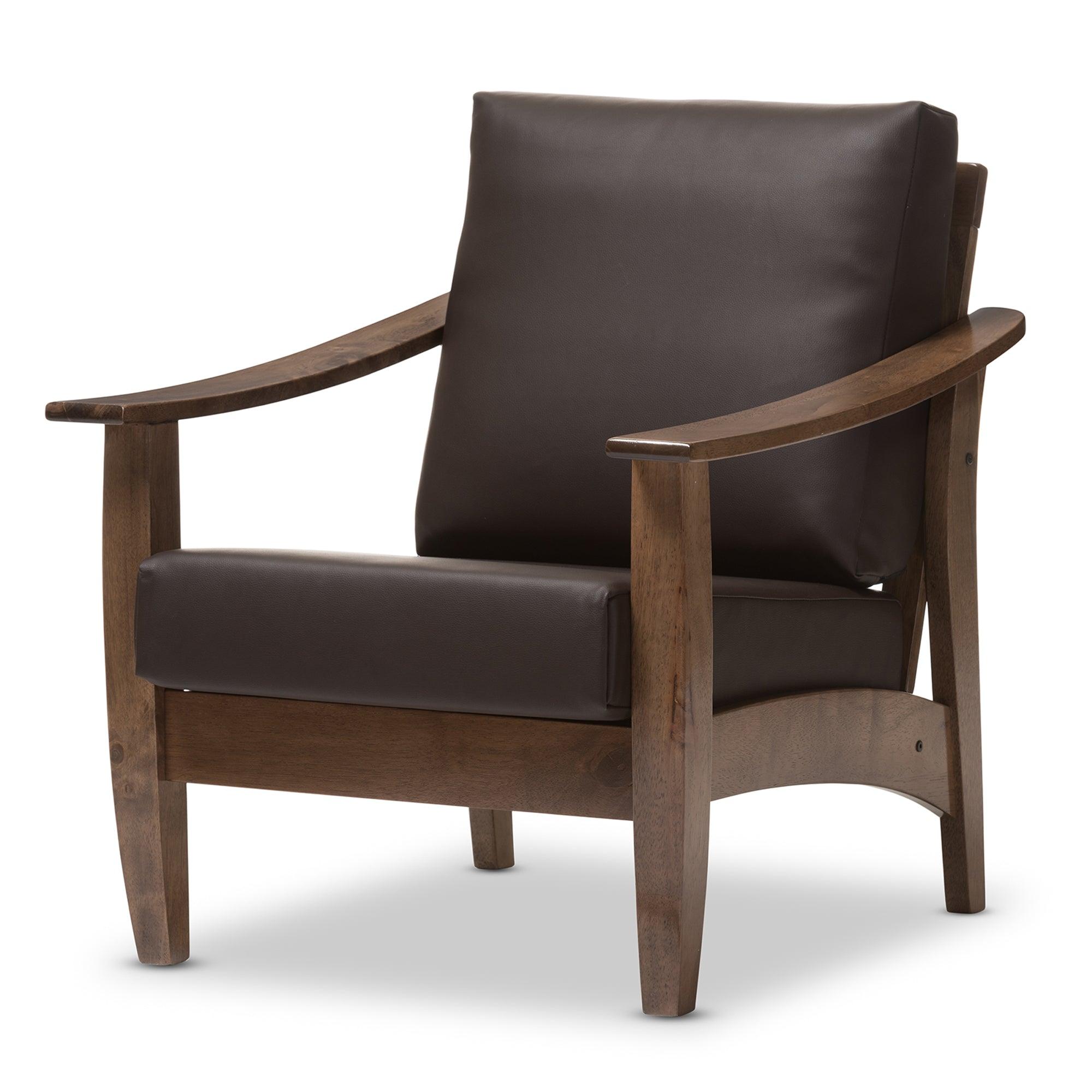 Pierce Mid-Century Modern Wood and Faux Leather 1-Seater Lounge Chair