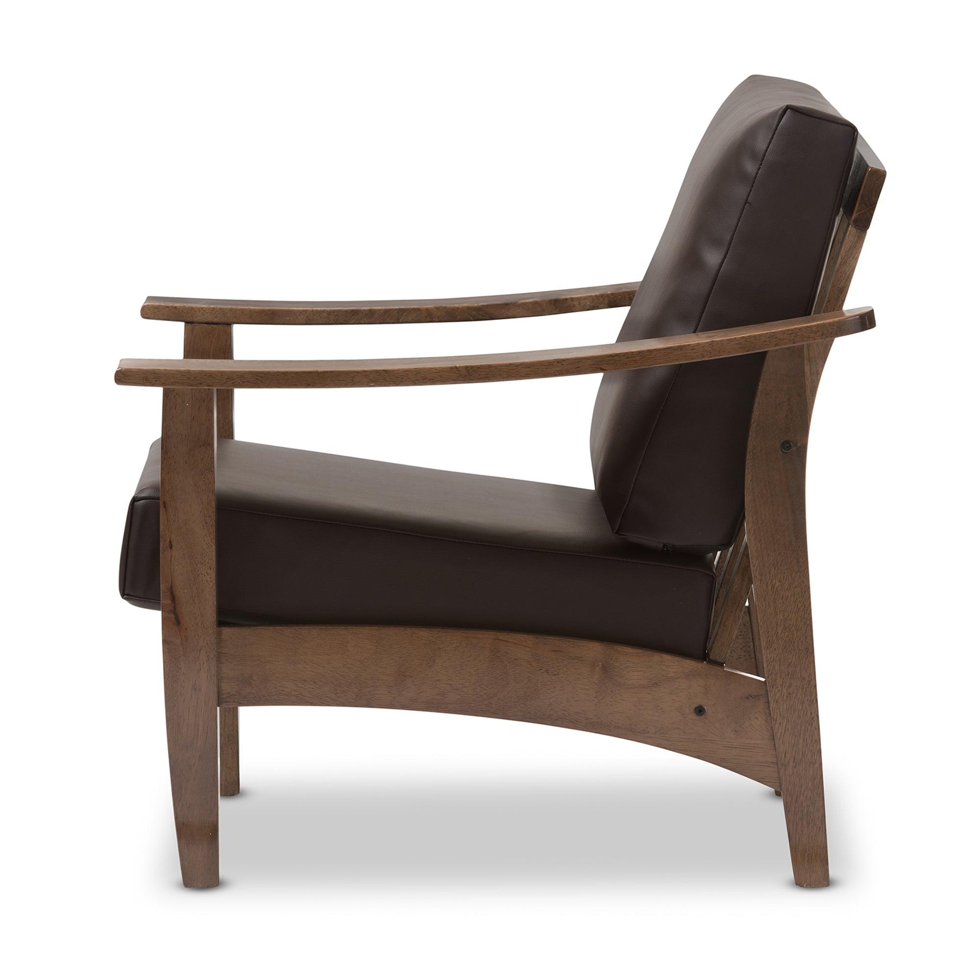 Pierce Mid-Century Modern Wood and Faux Leather 1-Seater Lounge Chair