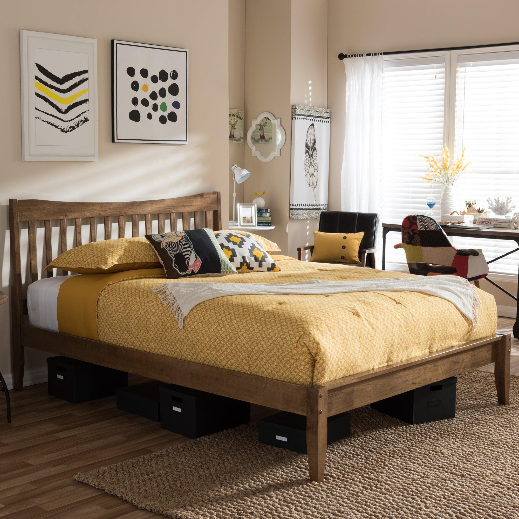 Edeline Mid-Century Modern Solid Wood Curvaceous Slatted Platform Bed