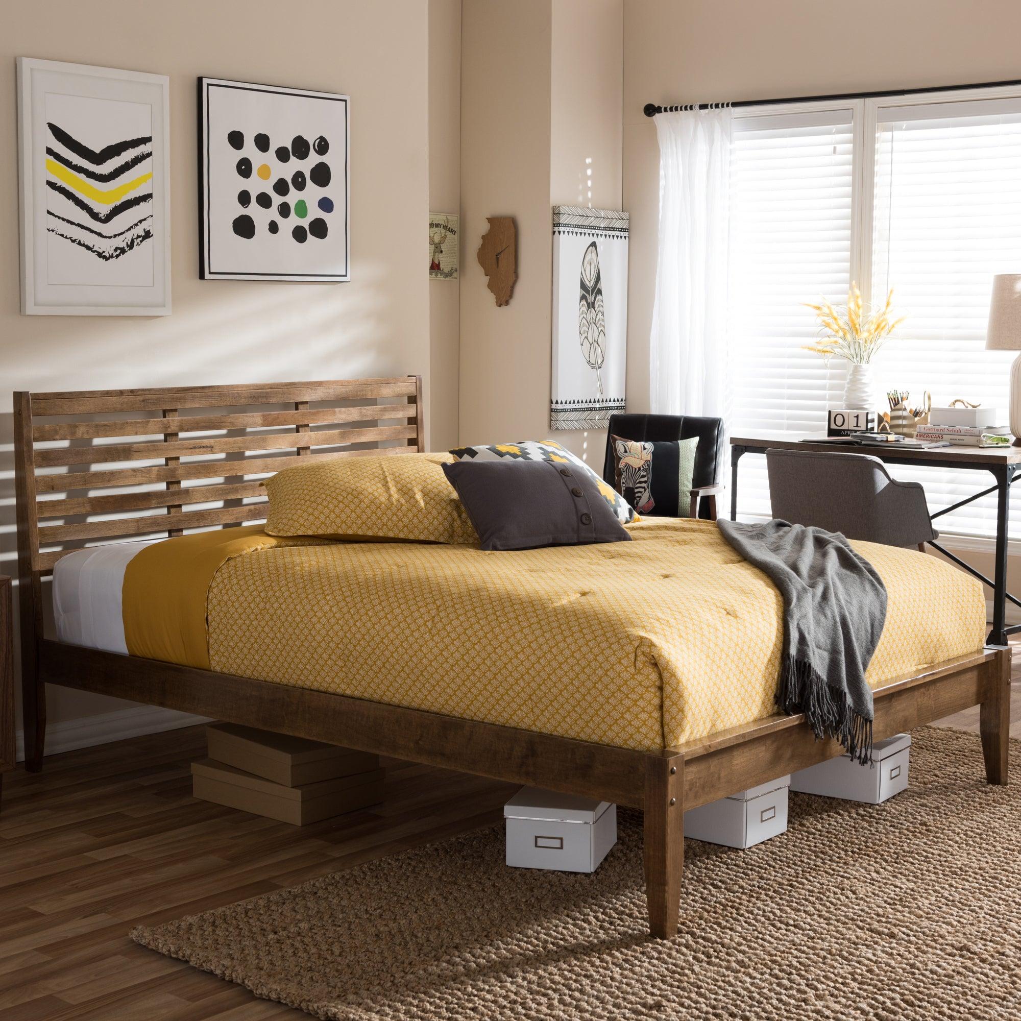 Daylan Mid-Century Modern Solid Wood Slatted Platform Bed