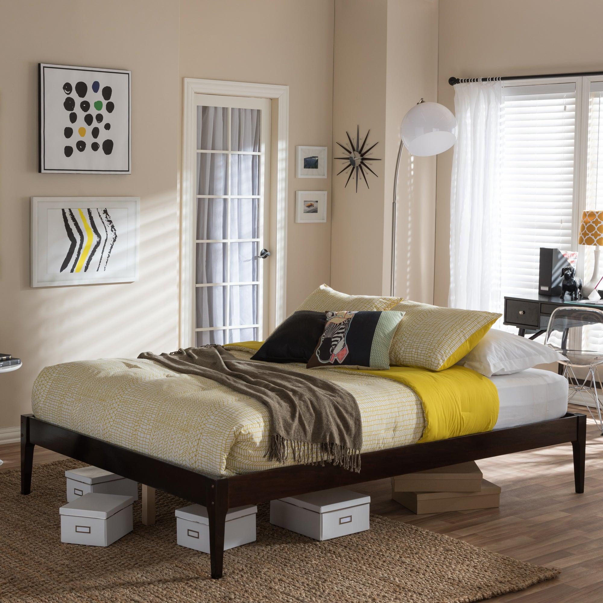 Bentley Mid-Century Modern Cappuccino Finishing Solid Wood Bed Frame